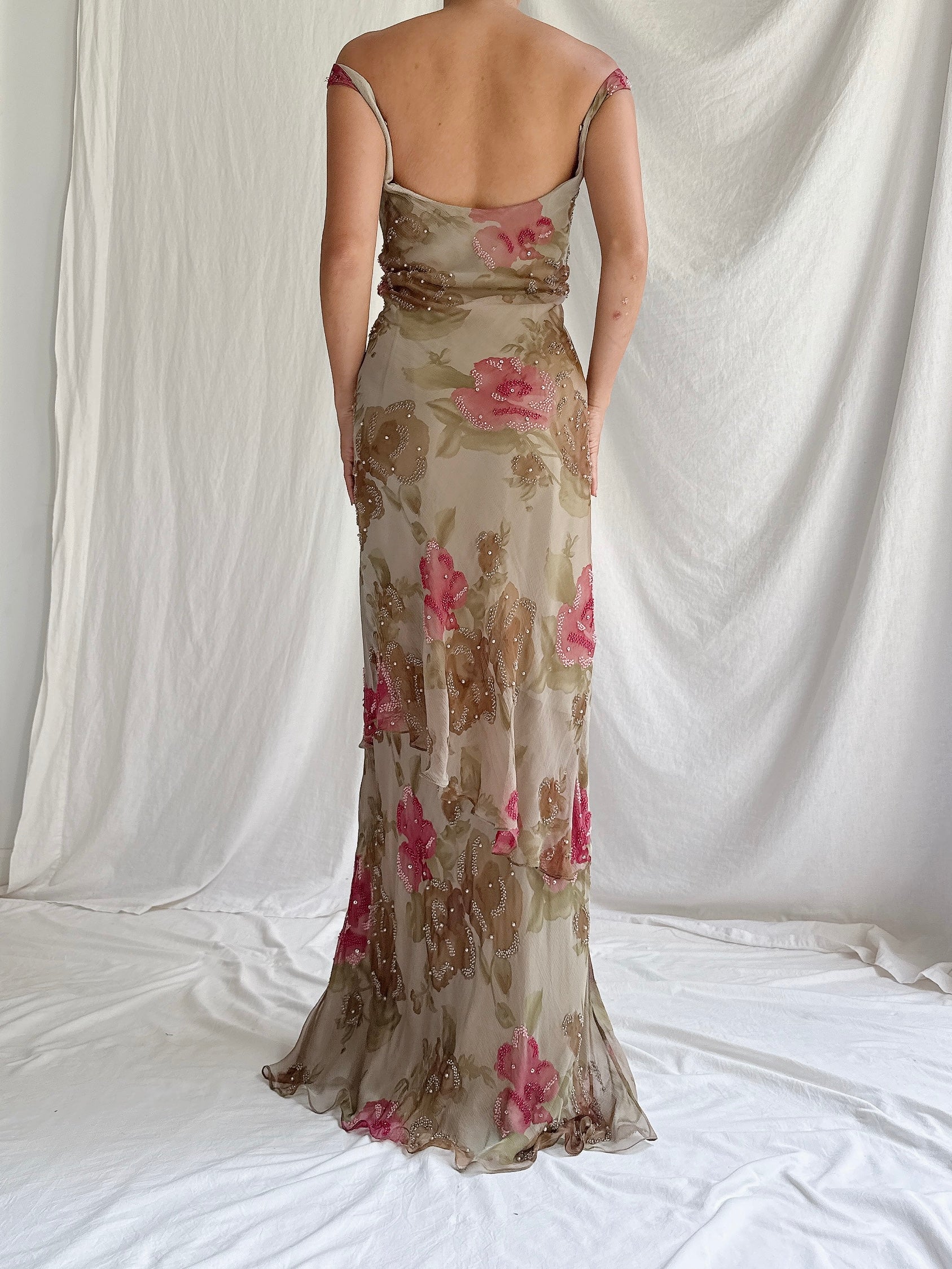 1990s Rayon Floral Gown - M