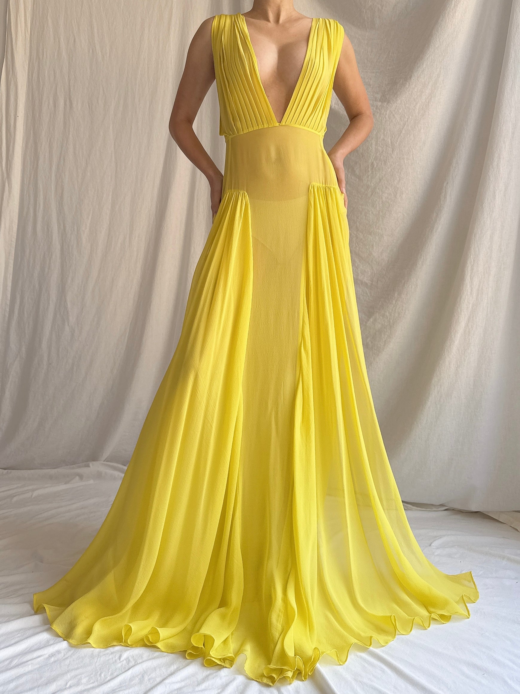 Vintage Sheer Silk Chiffon Gown - M