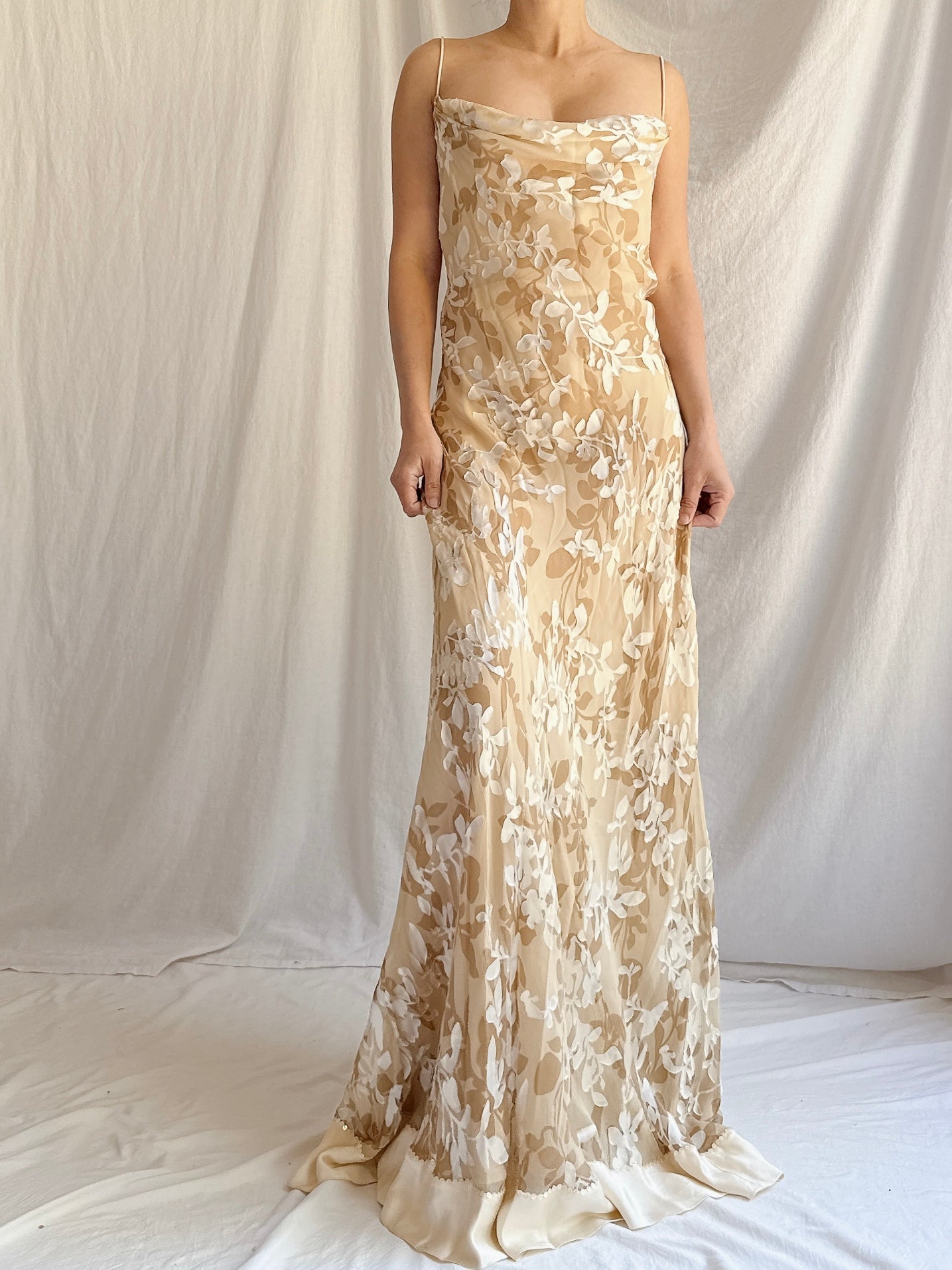 Vintage Silk/Rayon Floral Gown - M