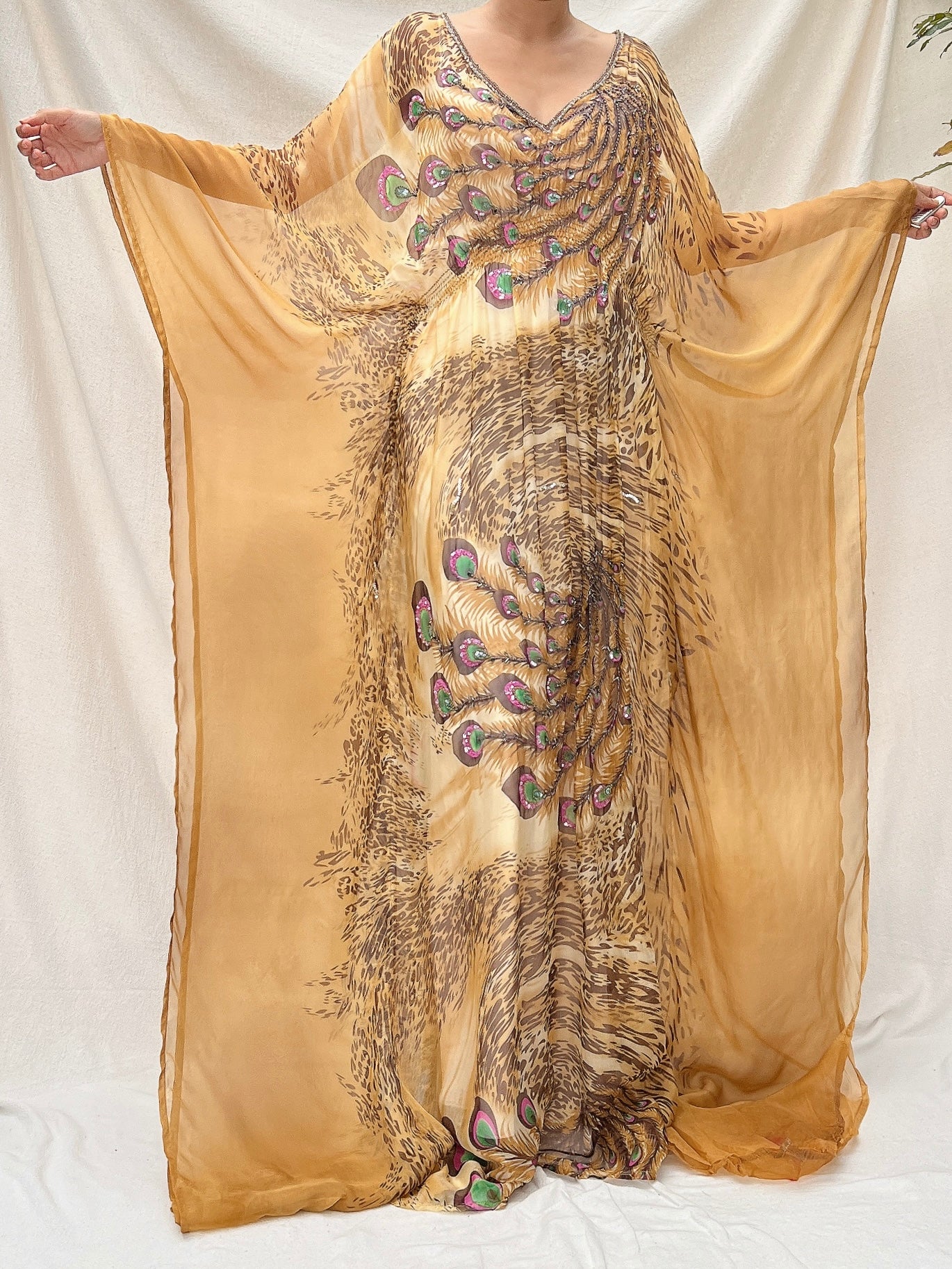 Vintage Silk Peafowl Kaftan - OSFA