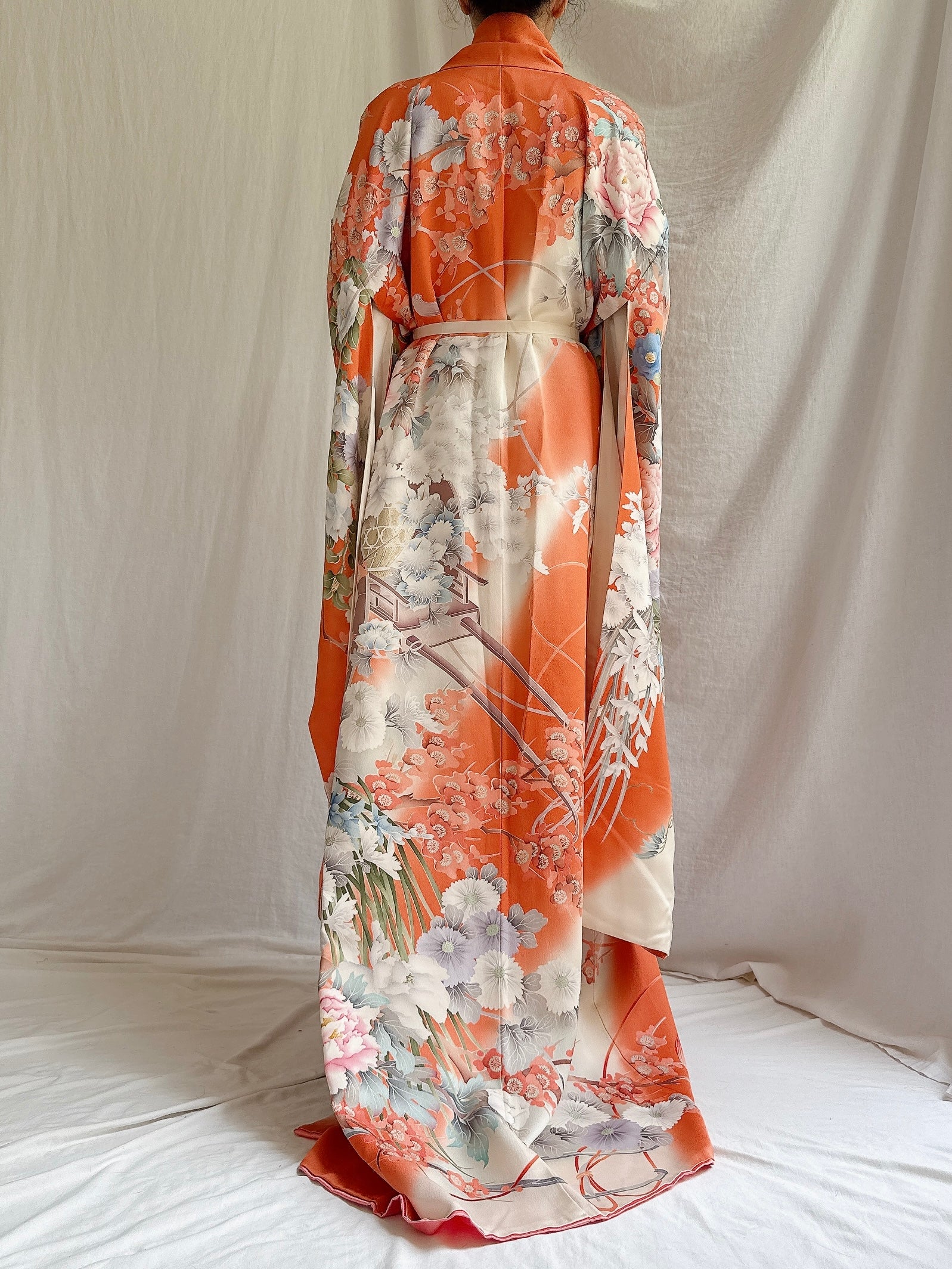 Vintage Orange Silk Kimono - OSFM