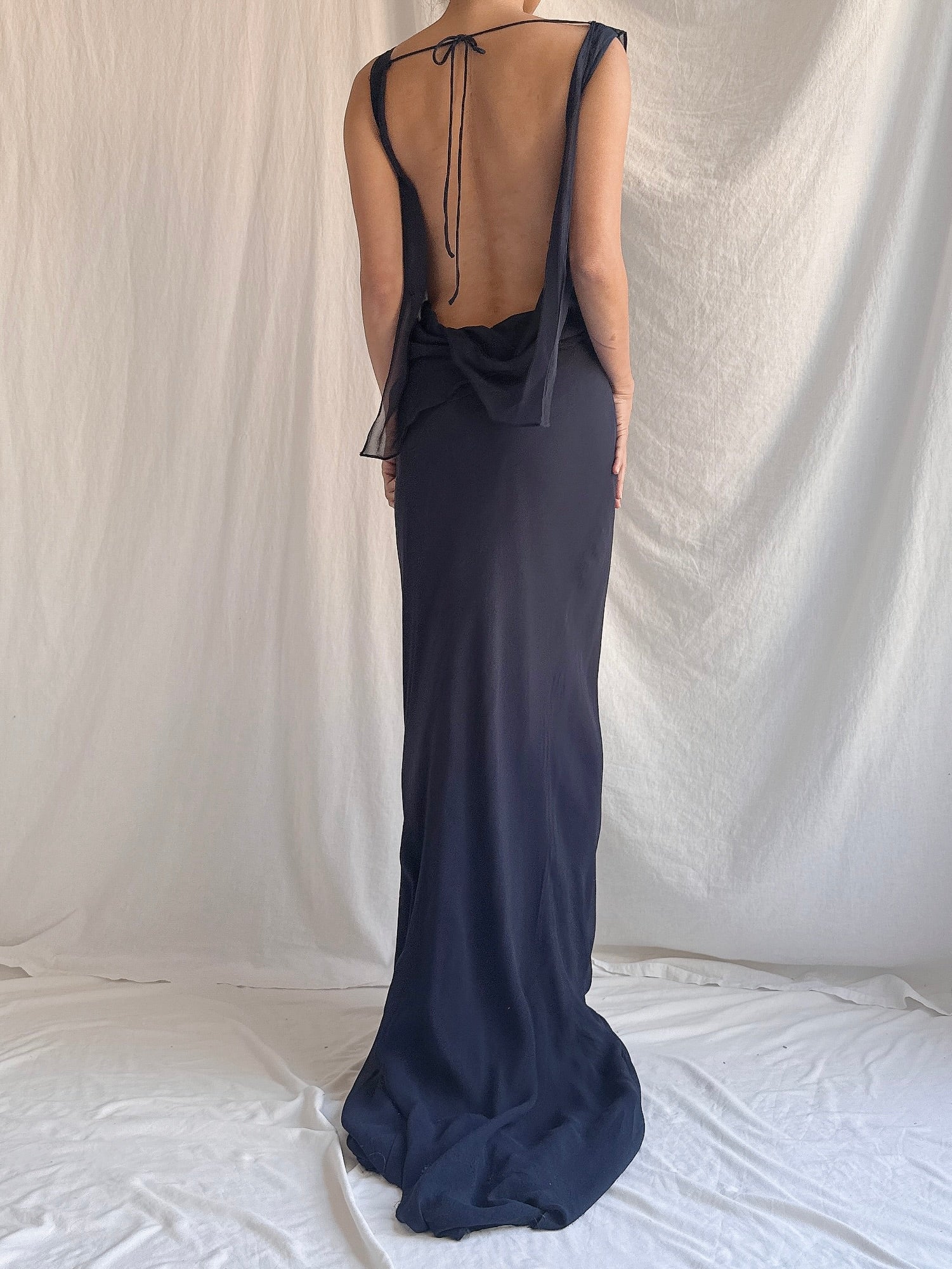 Vintage Midnight Blue Bellville Sassoon Silk Gown - M/L