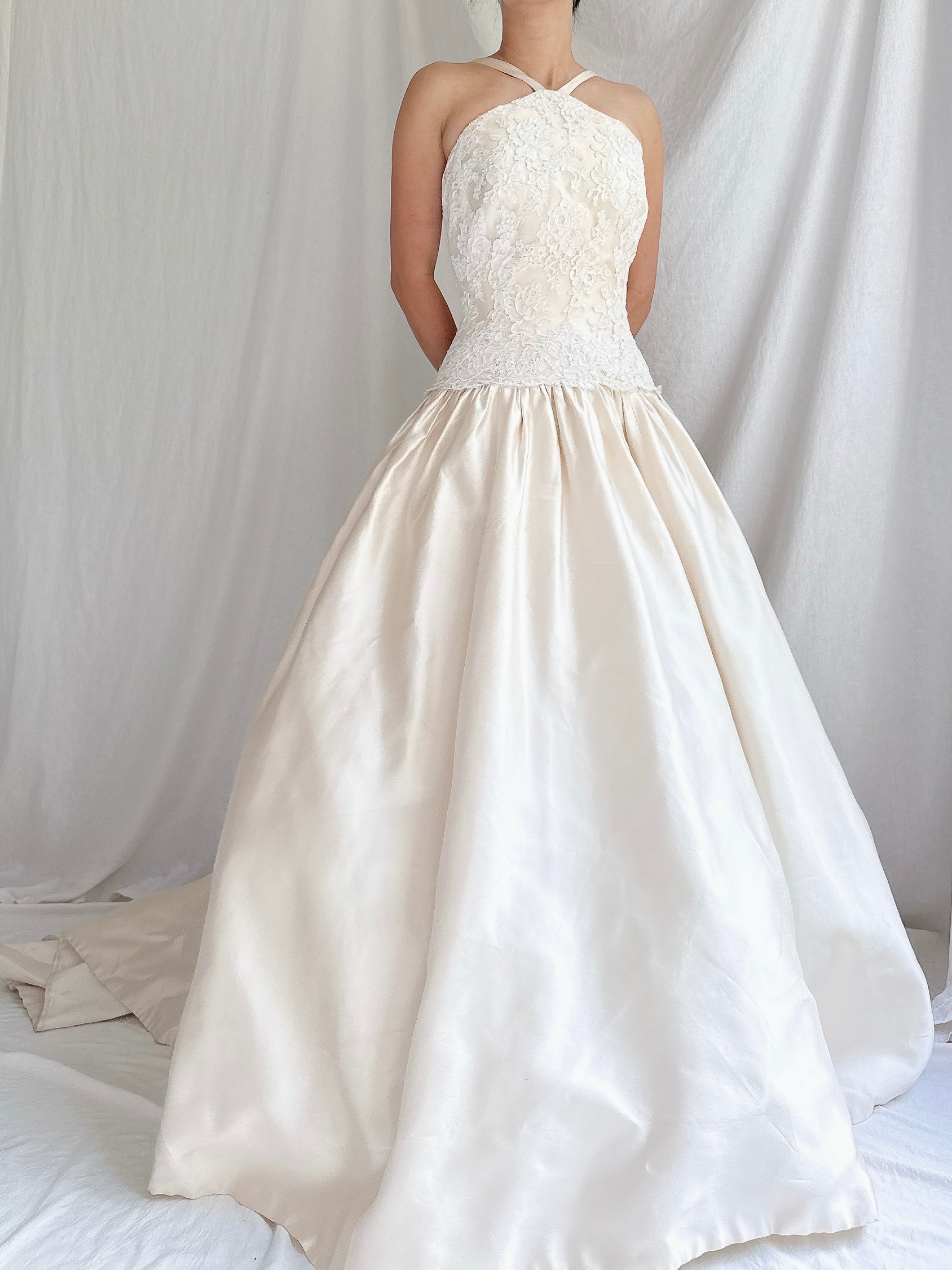 Vintage Halter Dropped Waist Gown - M