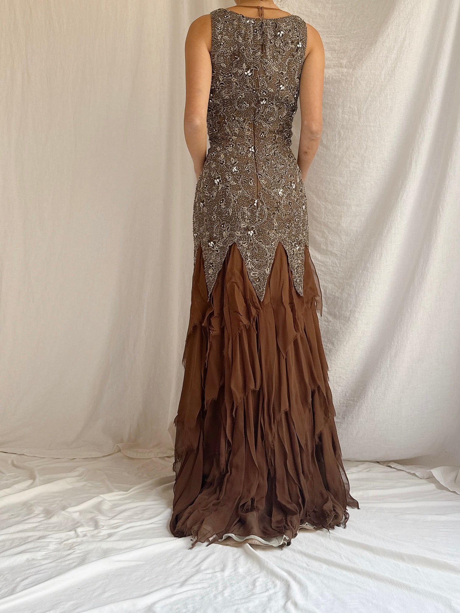 Vintage Stephen Yearrick Silk Raw Hem Beaded Gown - M/6