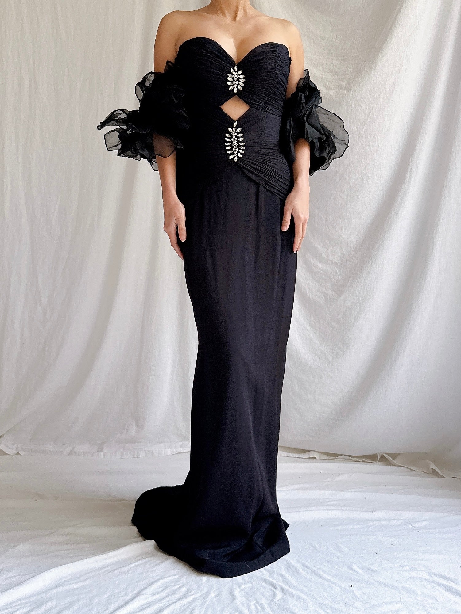 Vintage Silk Chiffon Gown with Silk Organza Jacket - XS