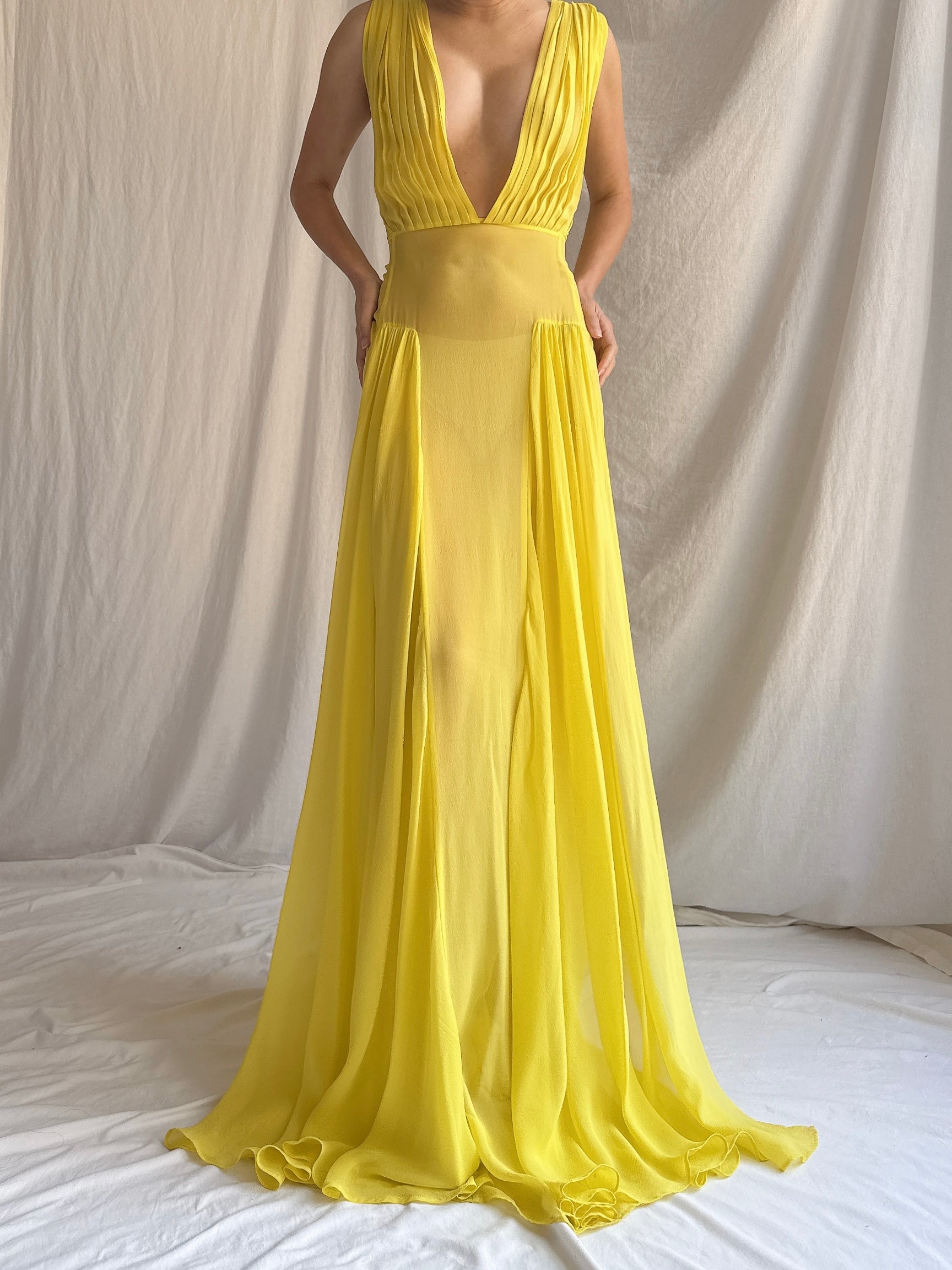 Vintage Sheer Silk Chiffon Gown - M