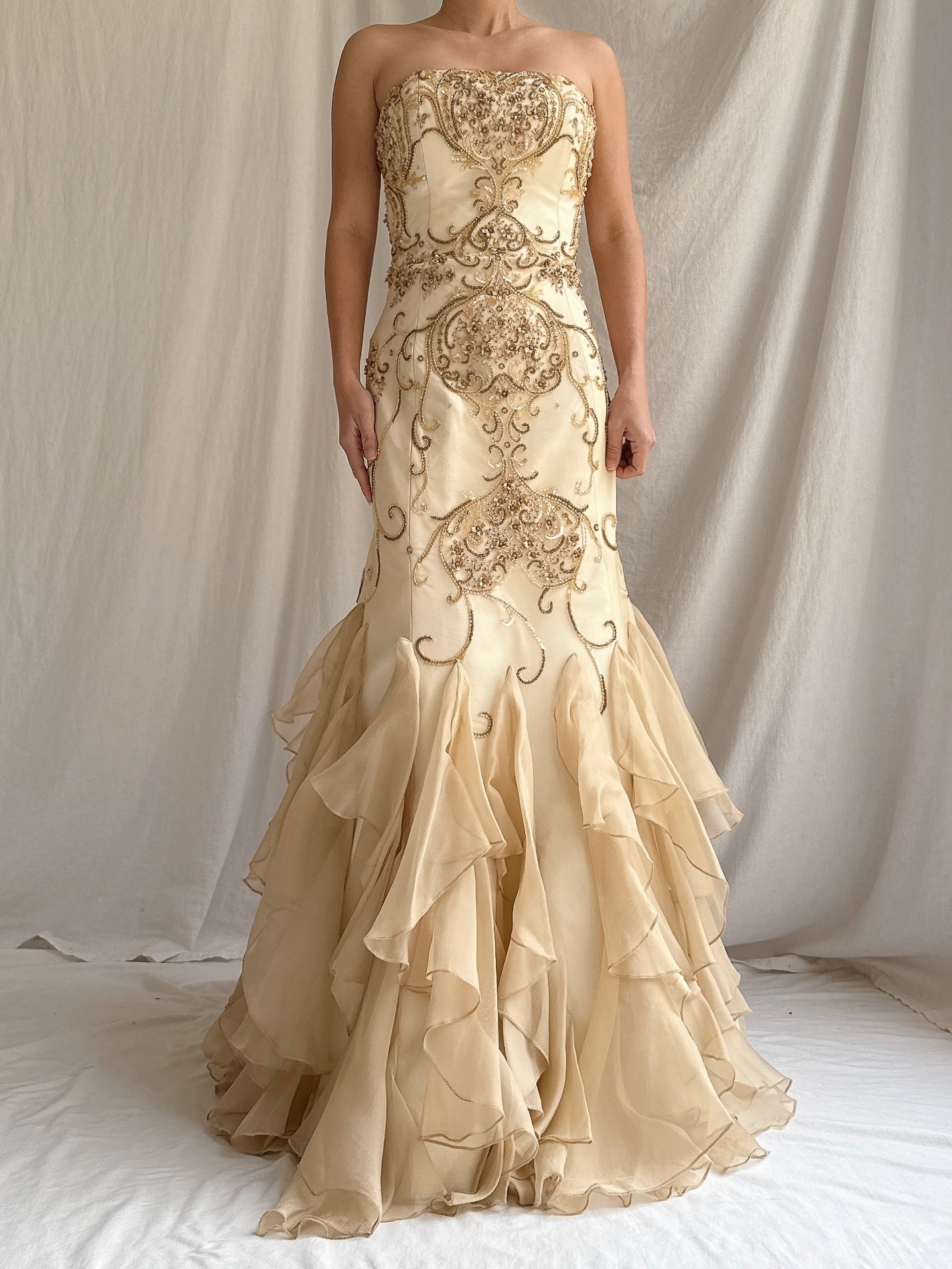 Vintage Silk Organza Beaded Dress - L