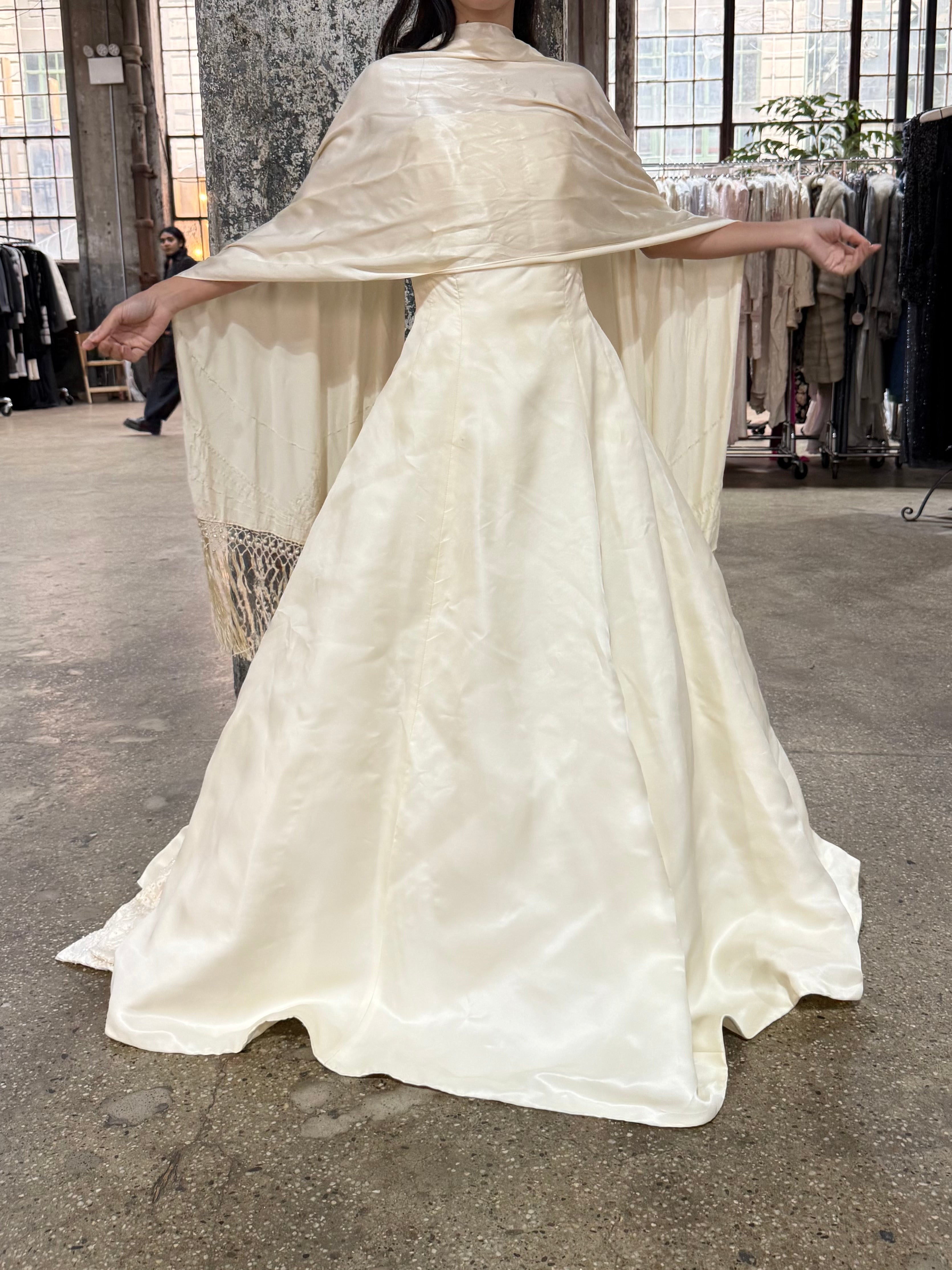 Vintage Silk Organza Gown with Scarf - S
