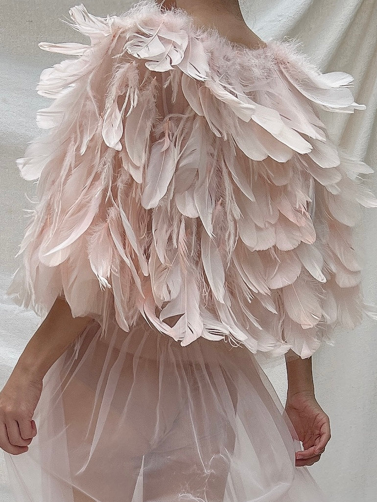 Vintage Pink Feather Cape - OSFM