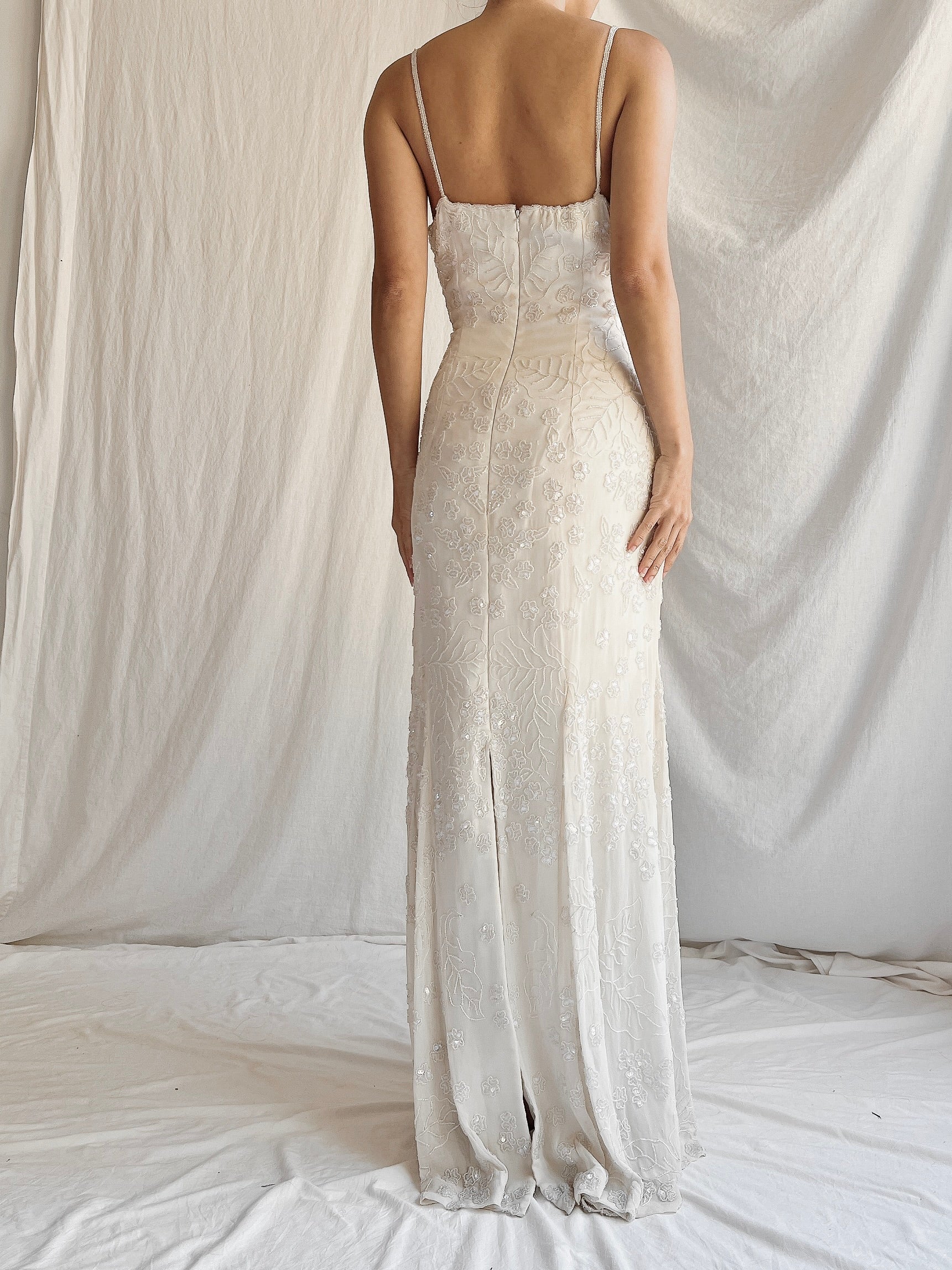 90s Silk Beaded Gown - M/L