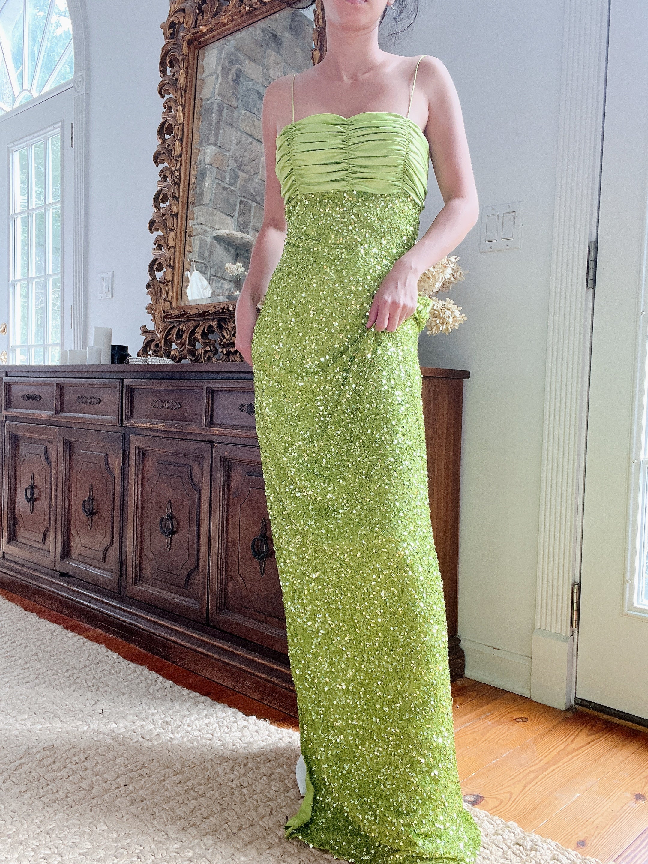 Y2K Lime Green Beaded Gown - S