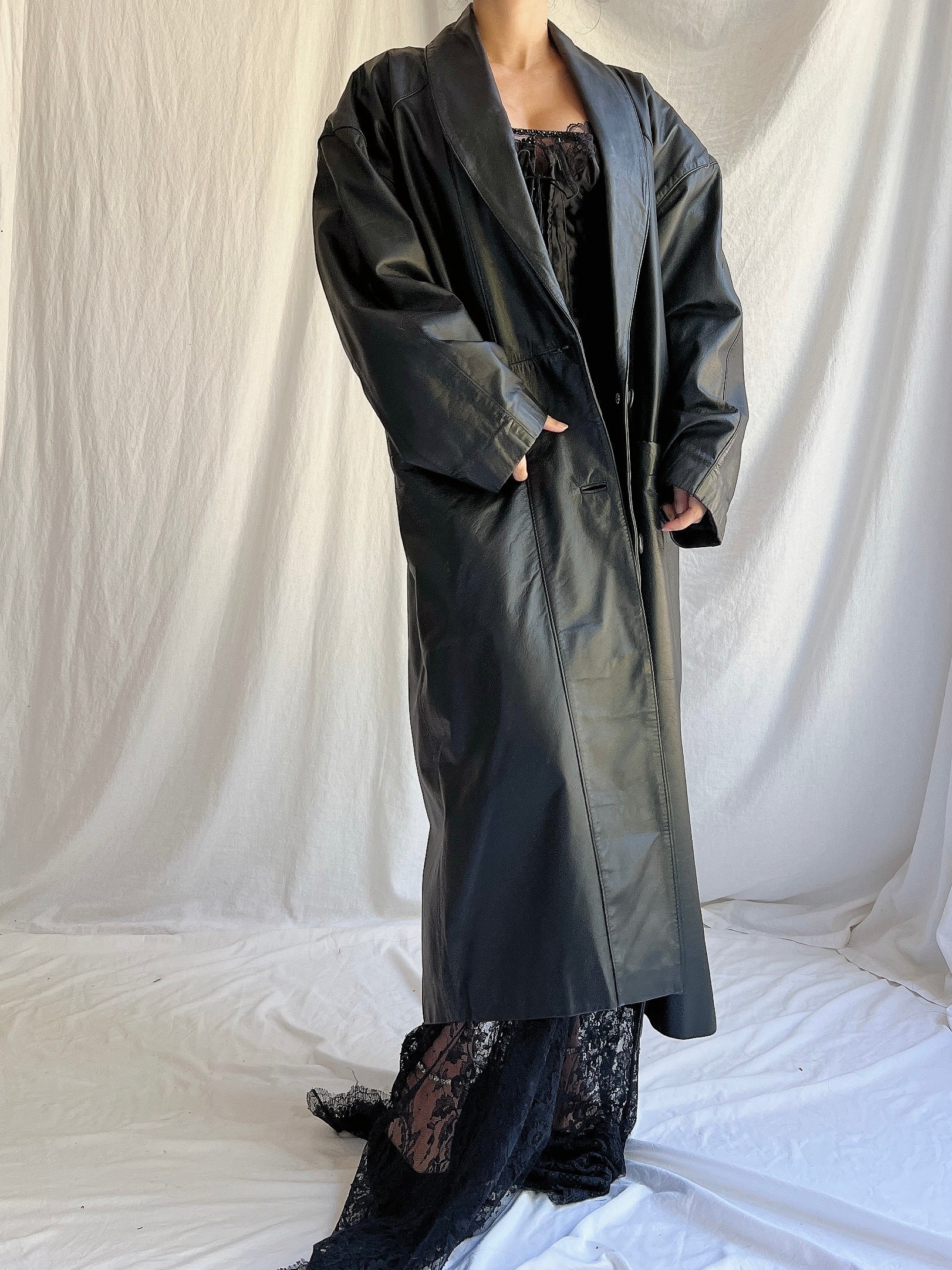 1990s Black Leather Coat - M/L