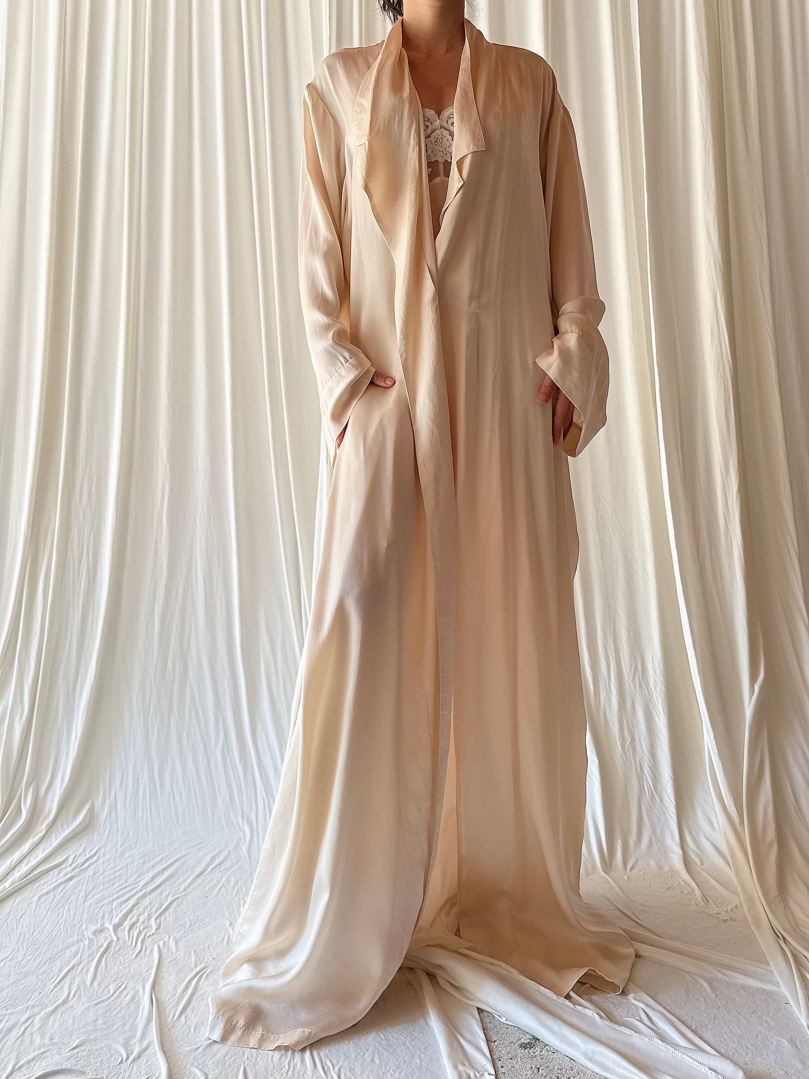 Vintage Silk Tuxedo Robe - L