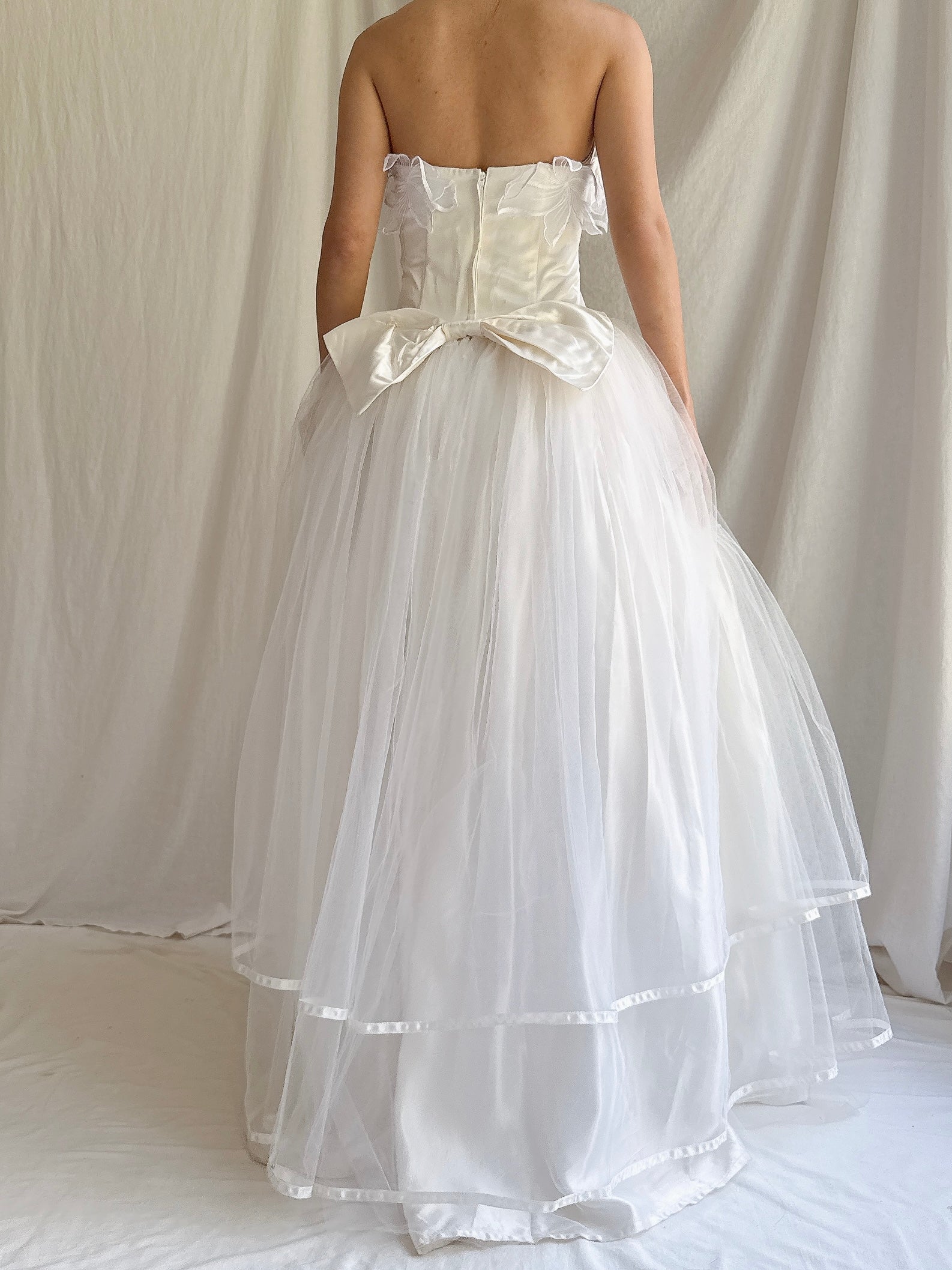 Vintage Strapless Applique Tulle Dress - S
