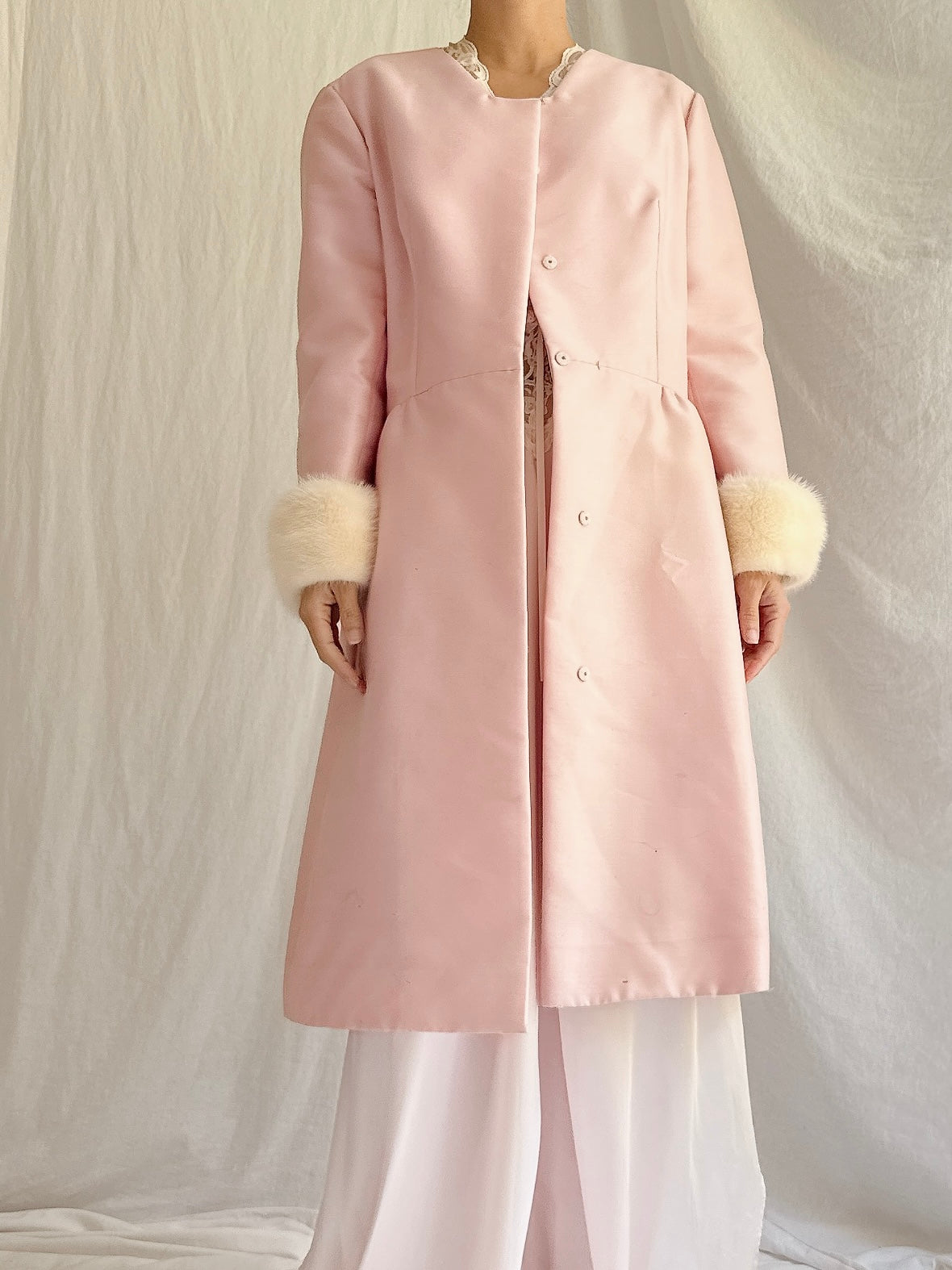 1969s Silk Wool Mink Cuff Coat - S