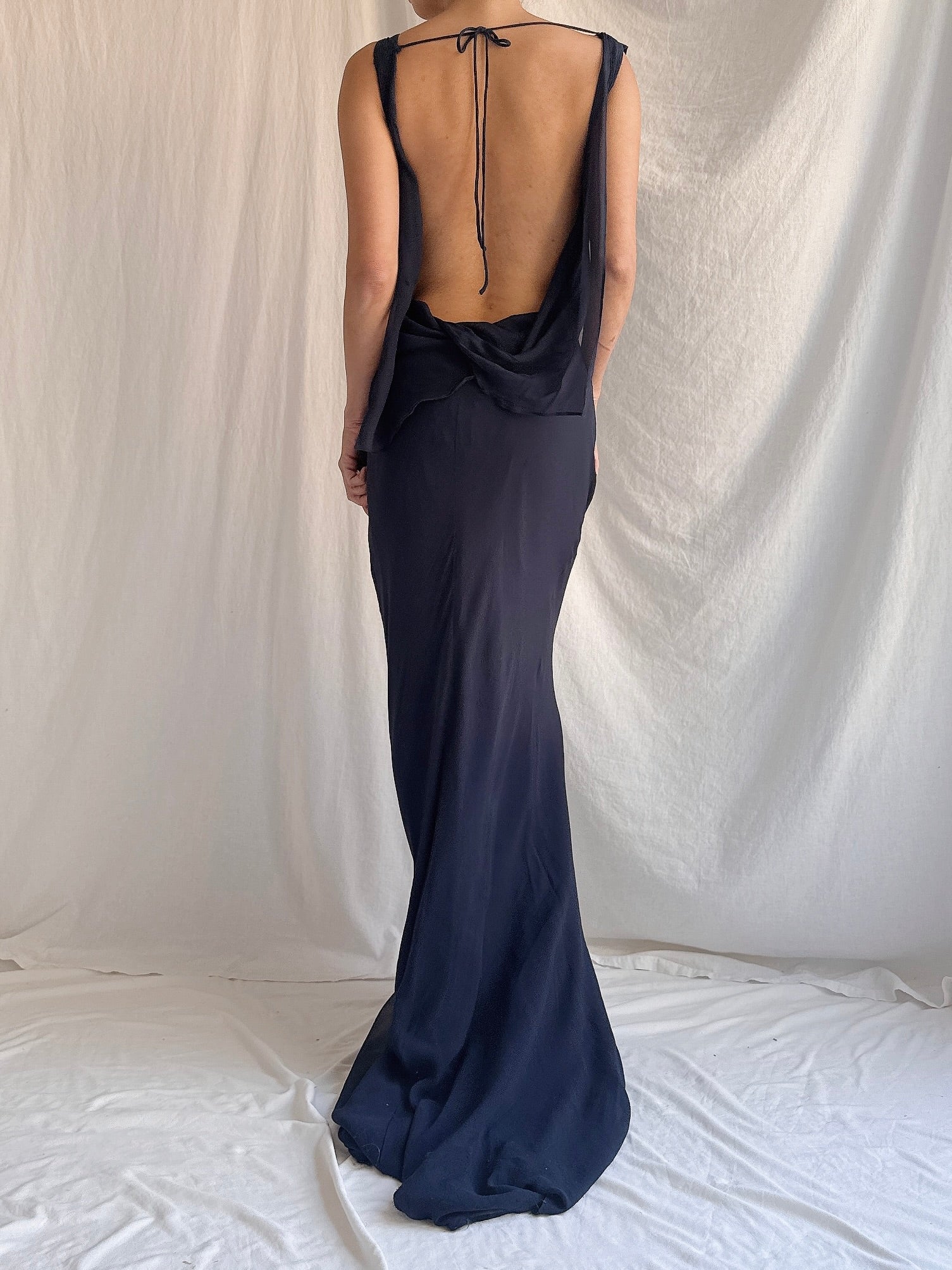 Vintage Midnight Blue Bellville Sassoon Silk Gown - M/L