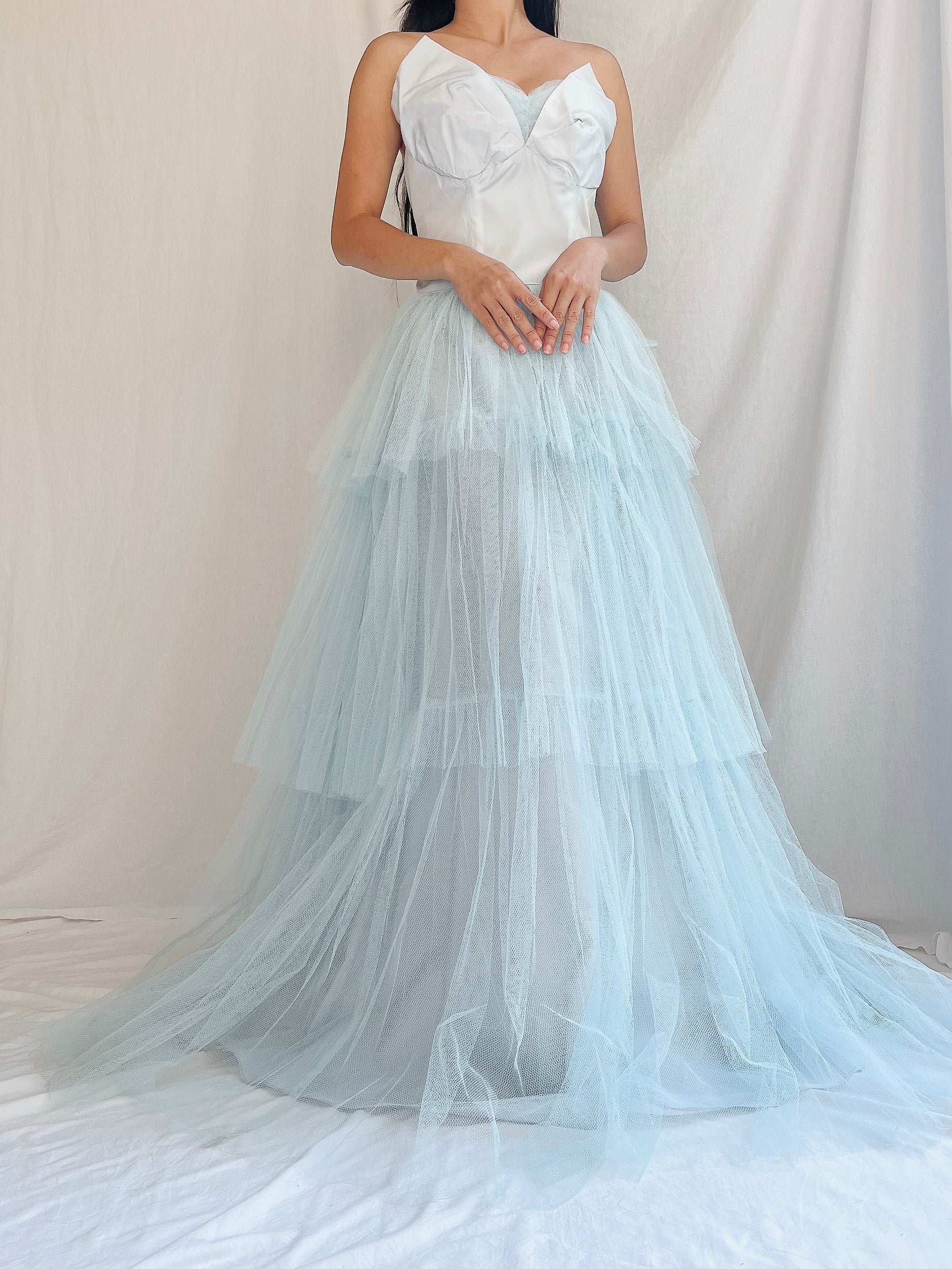 1950s Light Blue Tulle Gown - XS | G O S S A M E R 1950s Light Blue Tulle Gown - XS | G O S S A M E R