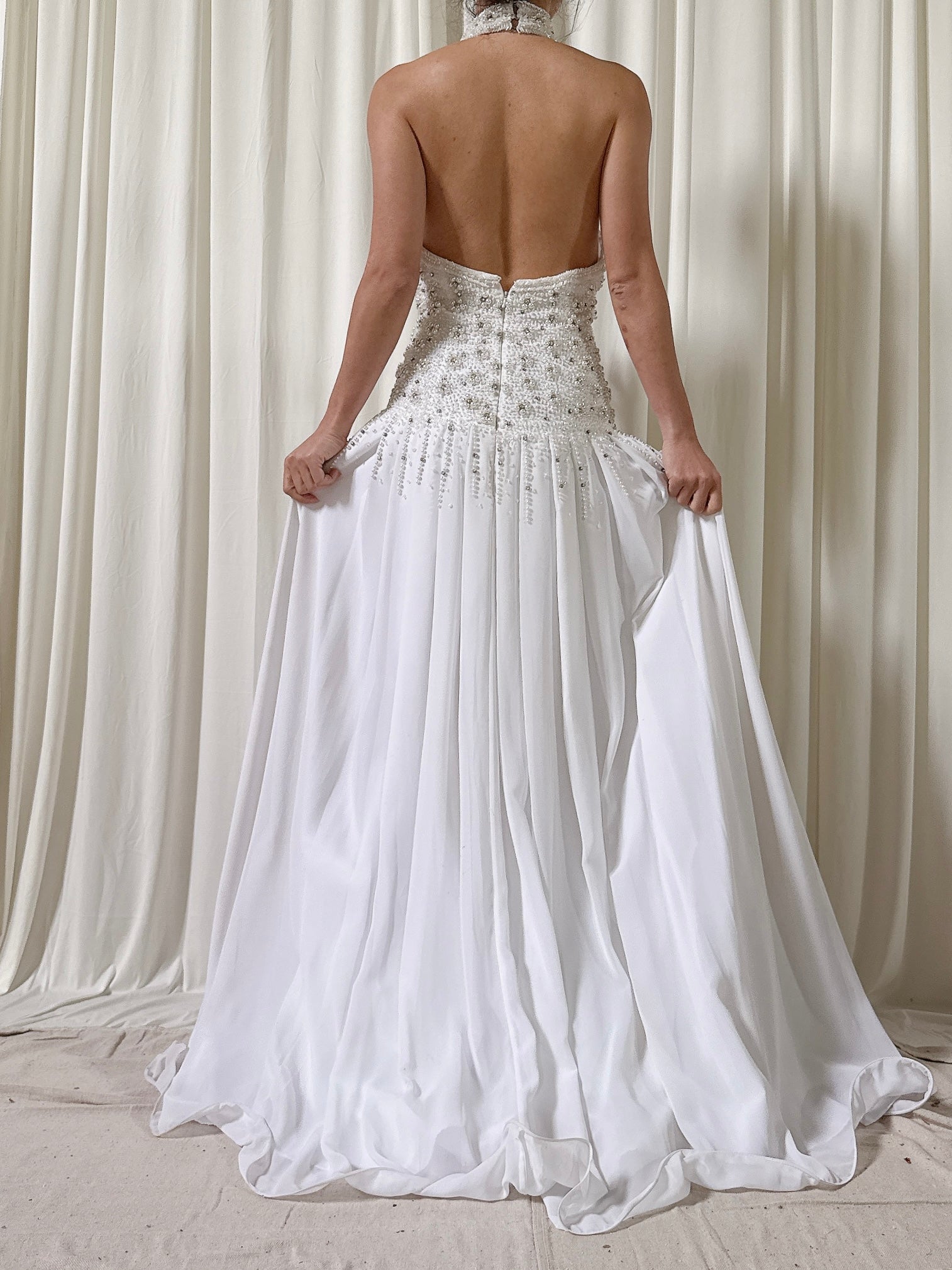 Vintage Terry Couture White Beaded Dress - Size 6