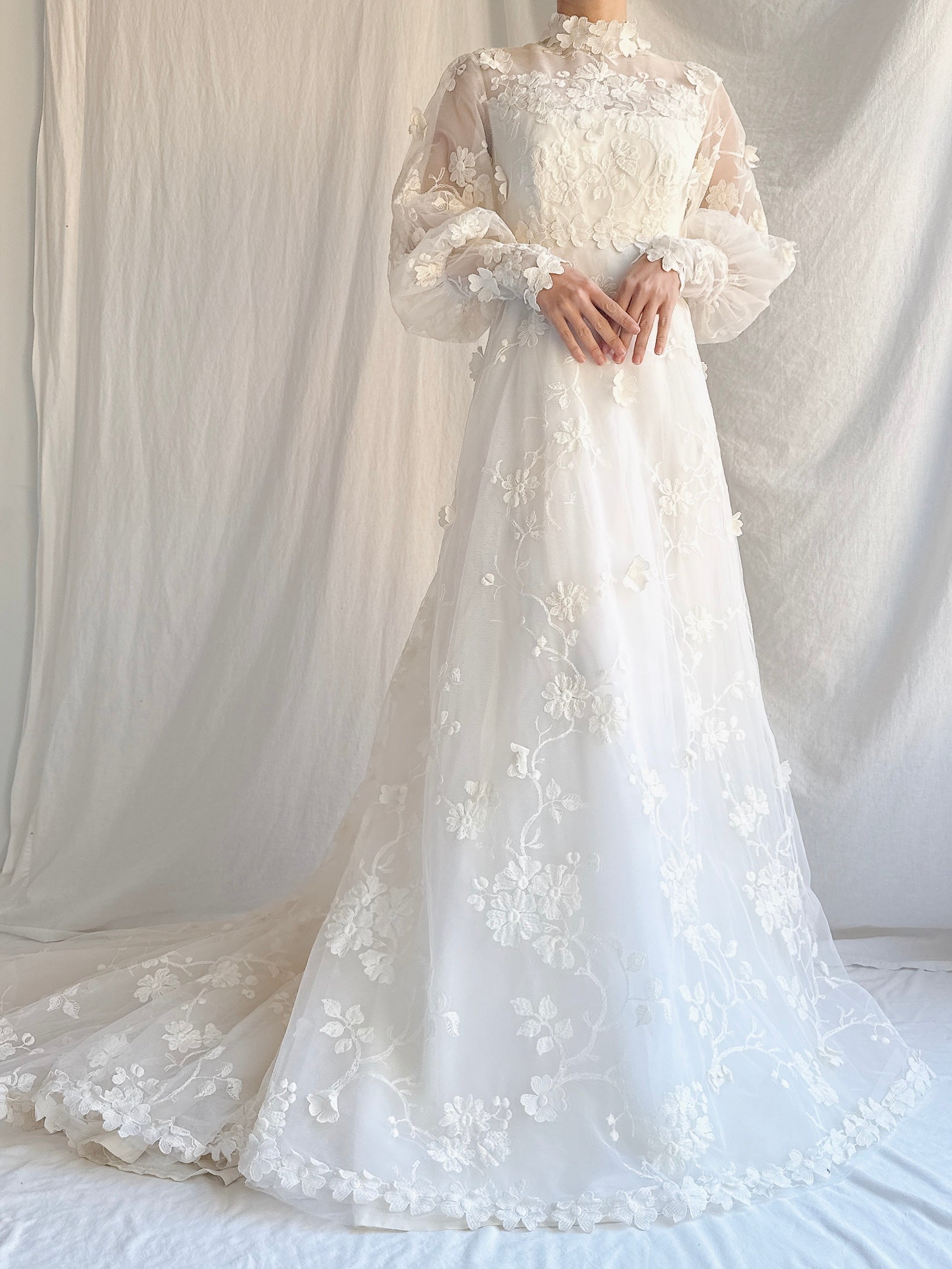 Vintage Embroidered Tulle 3D Gown - S