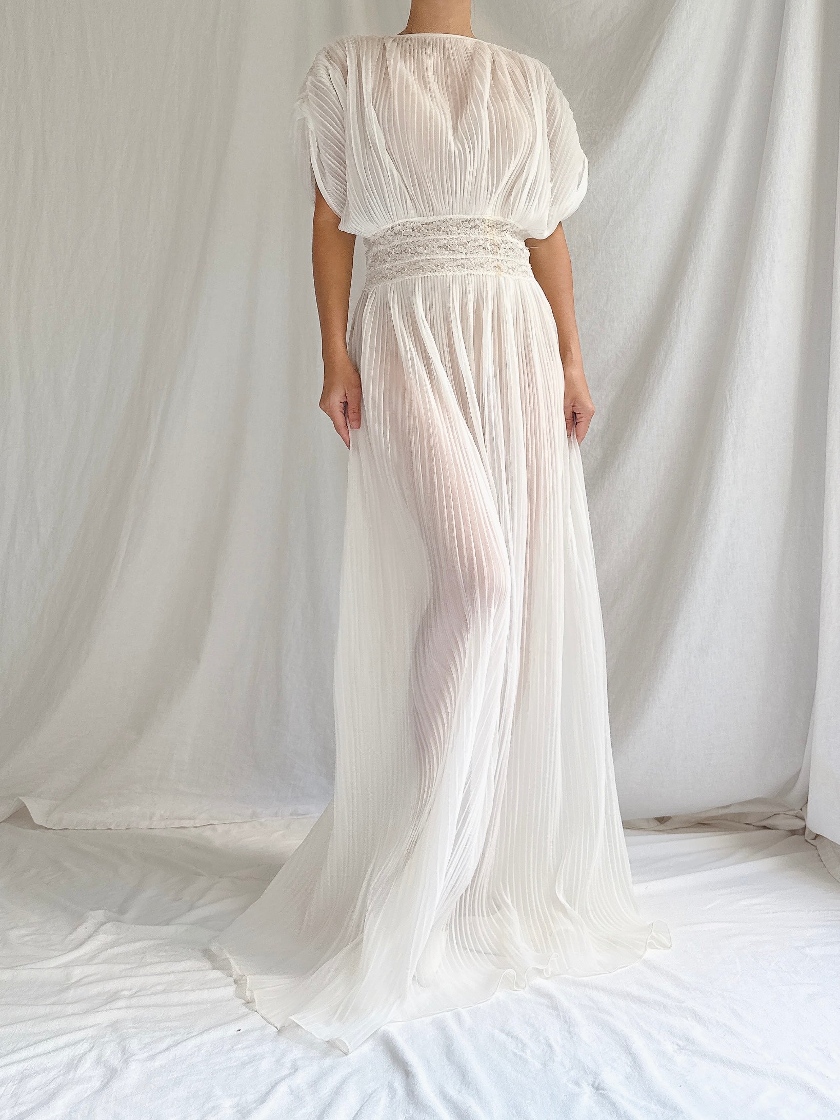 1960s Reversible Crystal Pleat Sheer Tricot Gown -  S