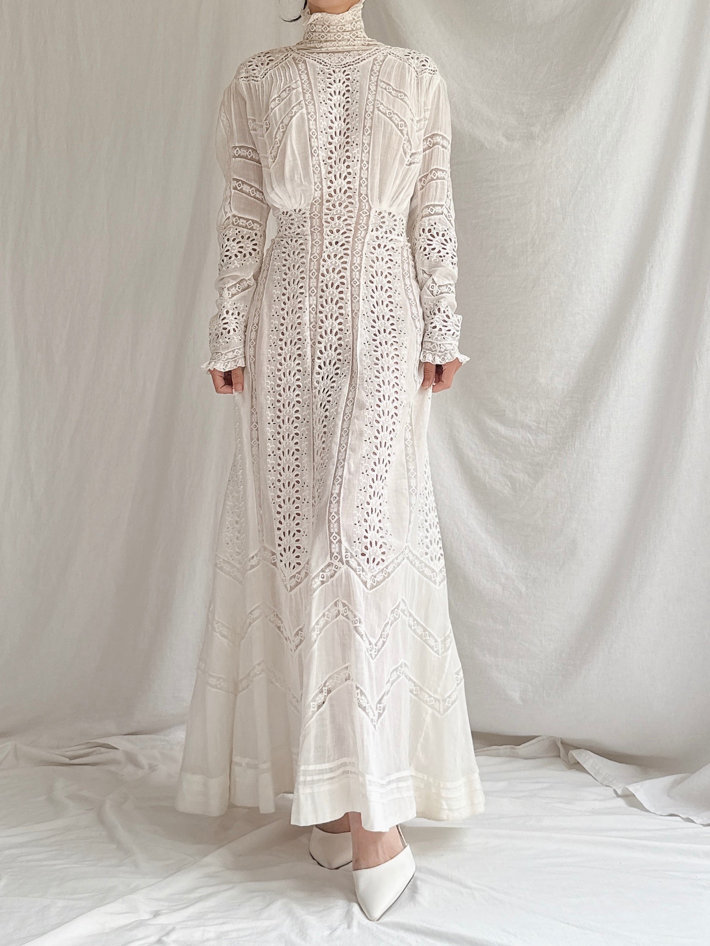 Victorian Cotton and Lace Dress - XS