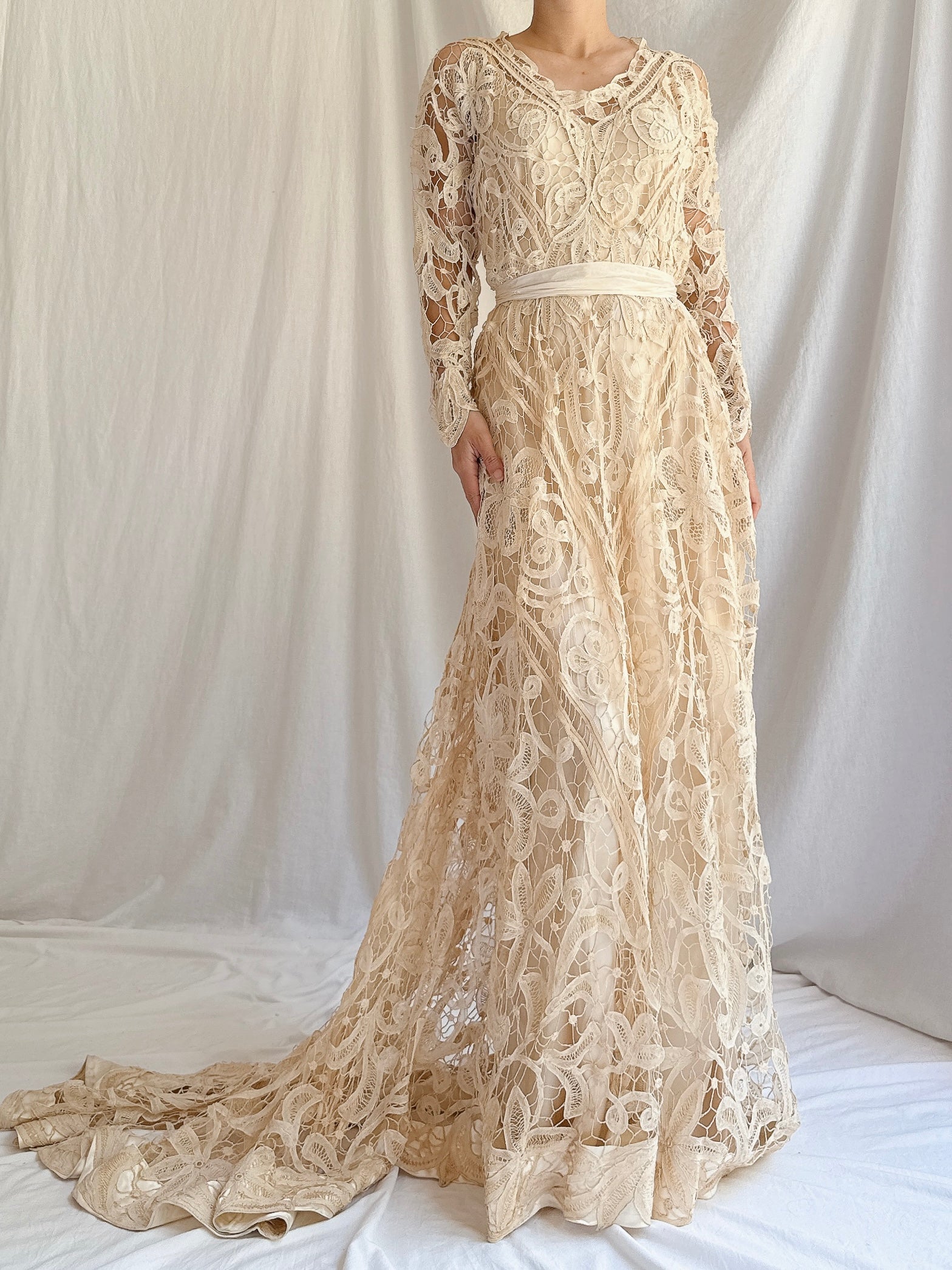 Antique Battenburg Lace Gown - S