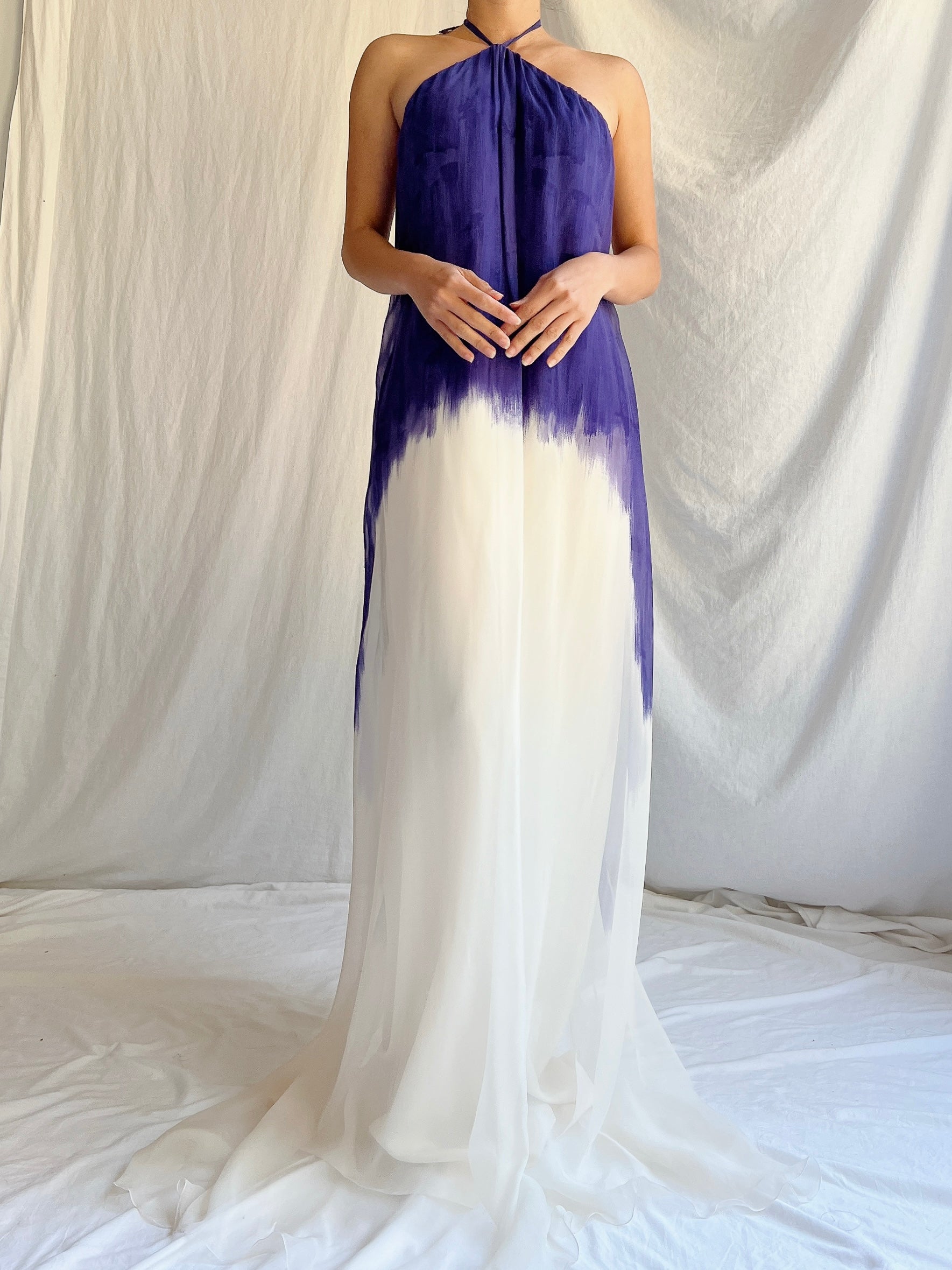 Vintage Silk Watercolor Halter Gown -  OSFM