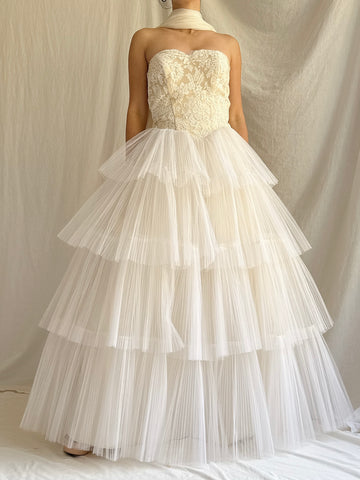 1950s Pleated Tulle Dress - XS