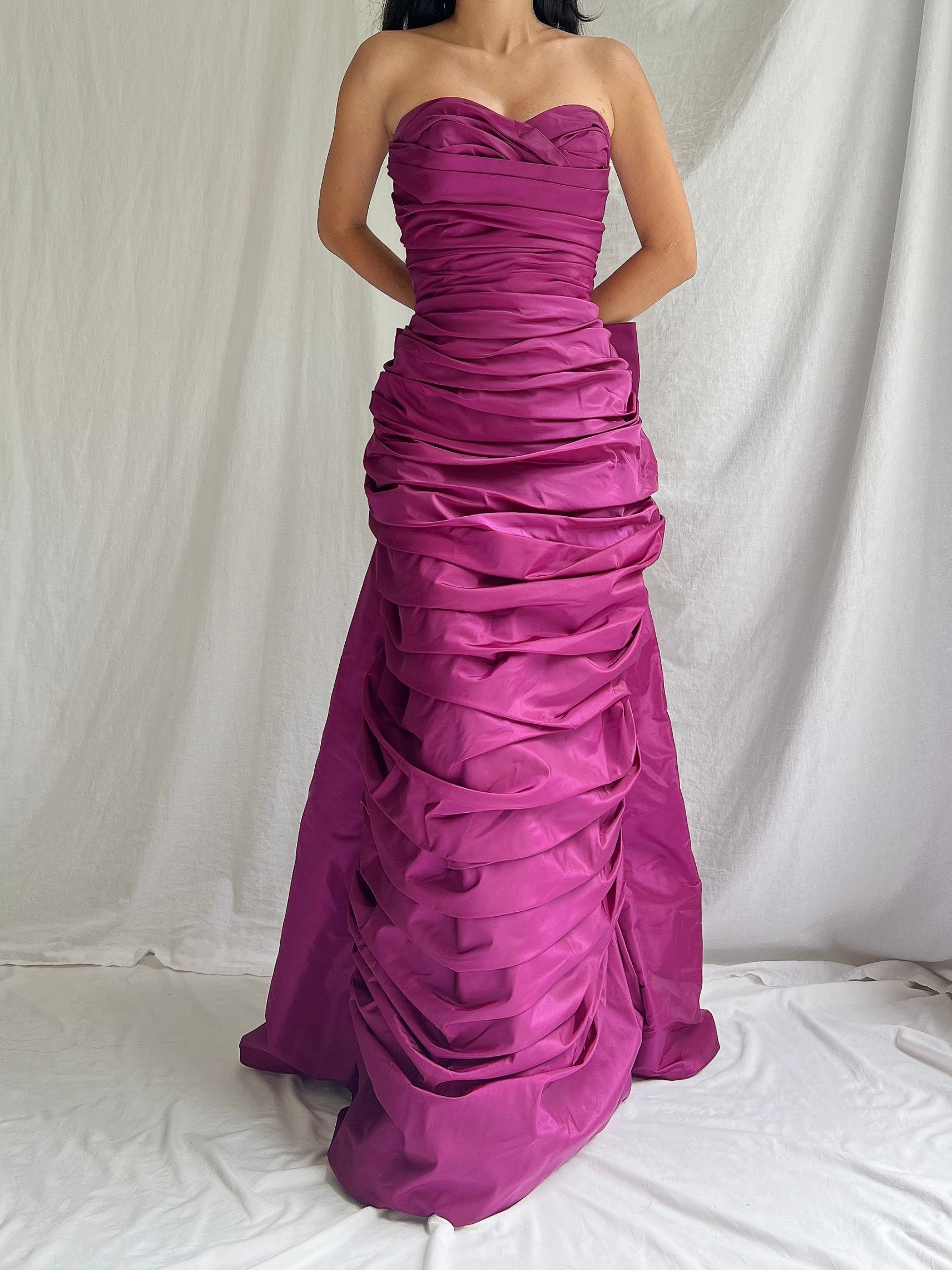 1990s Victor Costa Ruche Gown - S/6