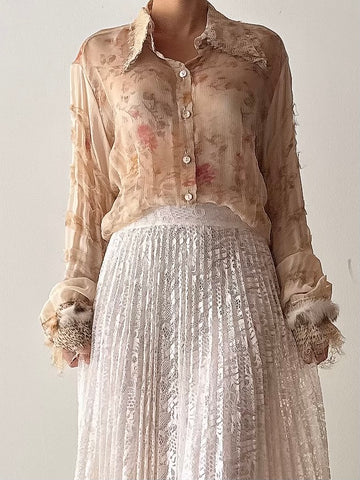 Vintage Tricot Chic Silk Floral Top - L