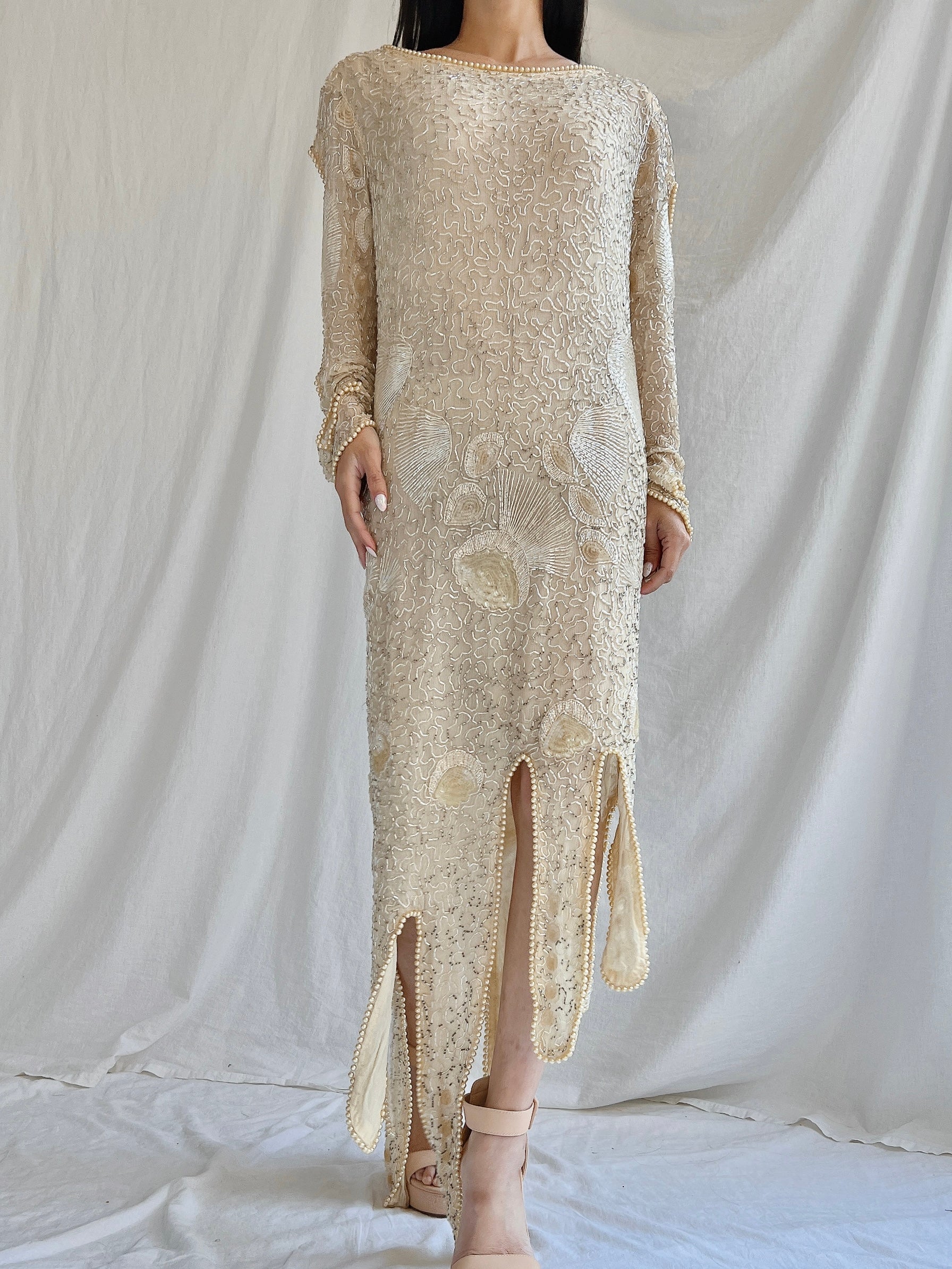 1970s Silk Beaded Dress - M | G O S S A M E R 1970s Silk Beaded Dress - M | G O S S A M E R