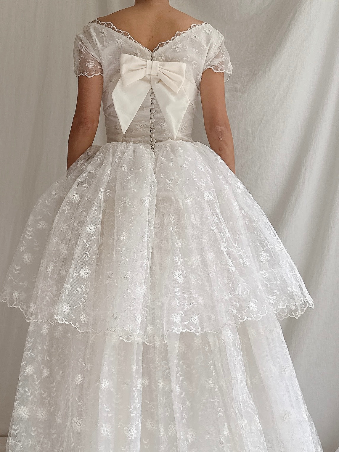 1950s Tulle Embroidered Dress - XS