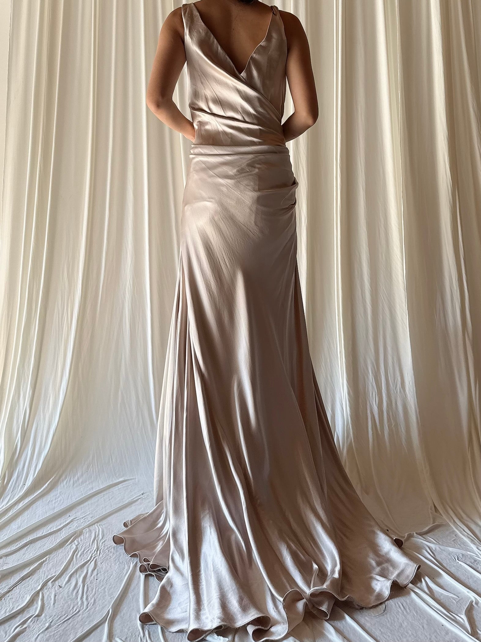 Vintage Silk Draped Gown - L