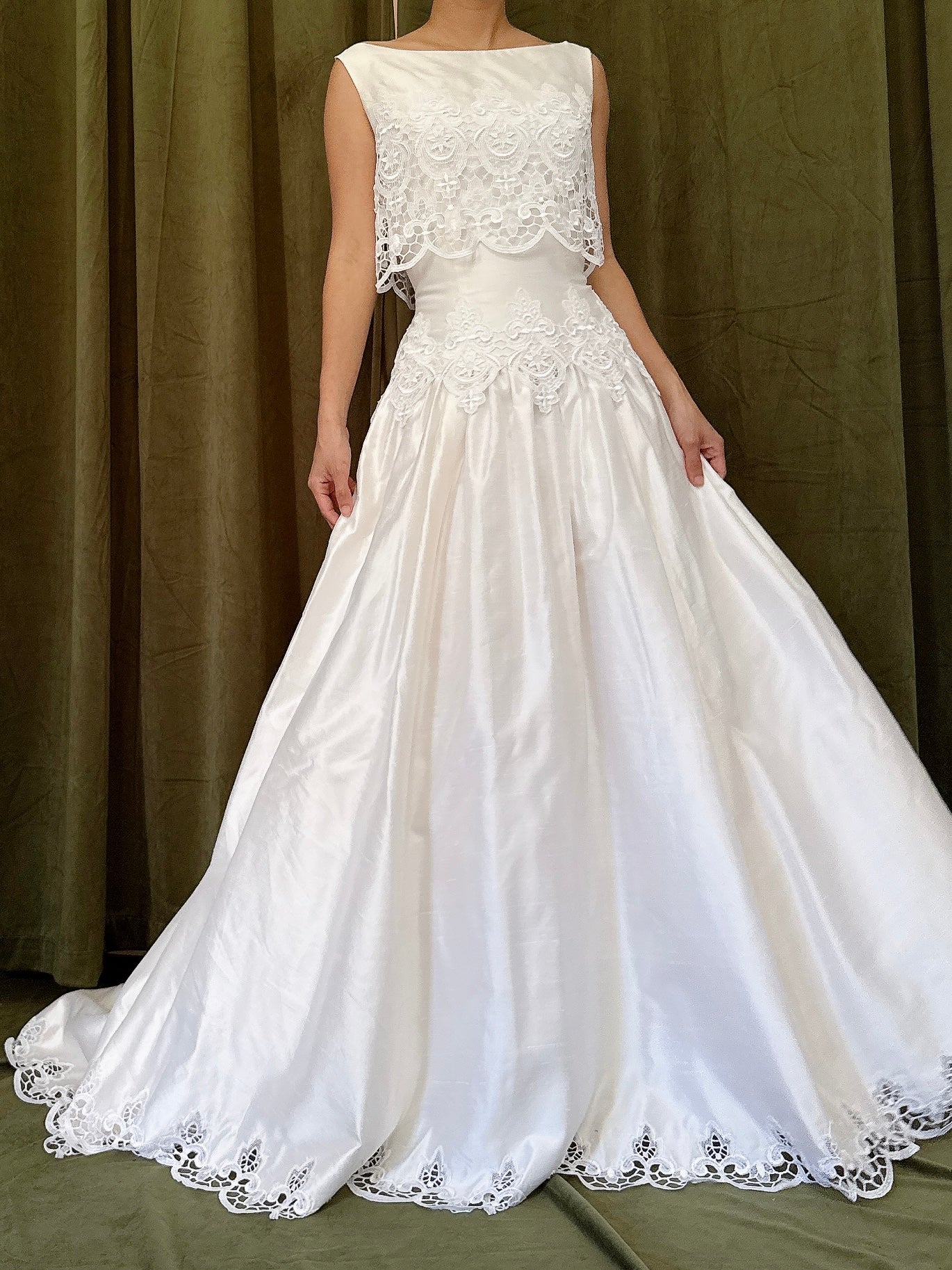 Vintage Raw Silk Embroidered Cutout Gown - S/4