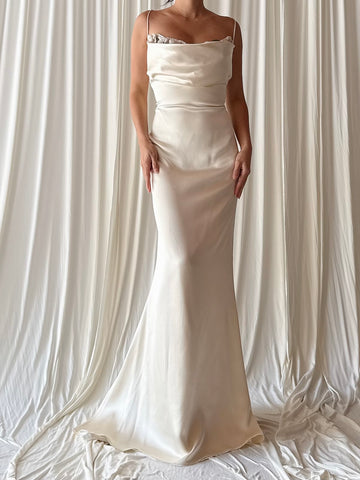 Vintage Silk Bias Cowl Neck Gown - M
