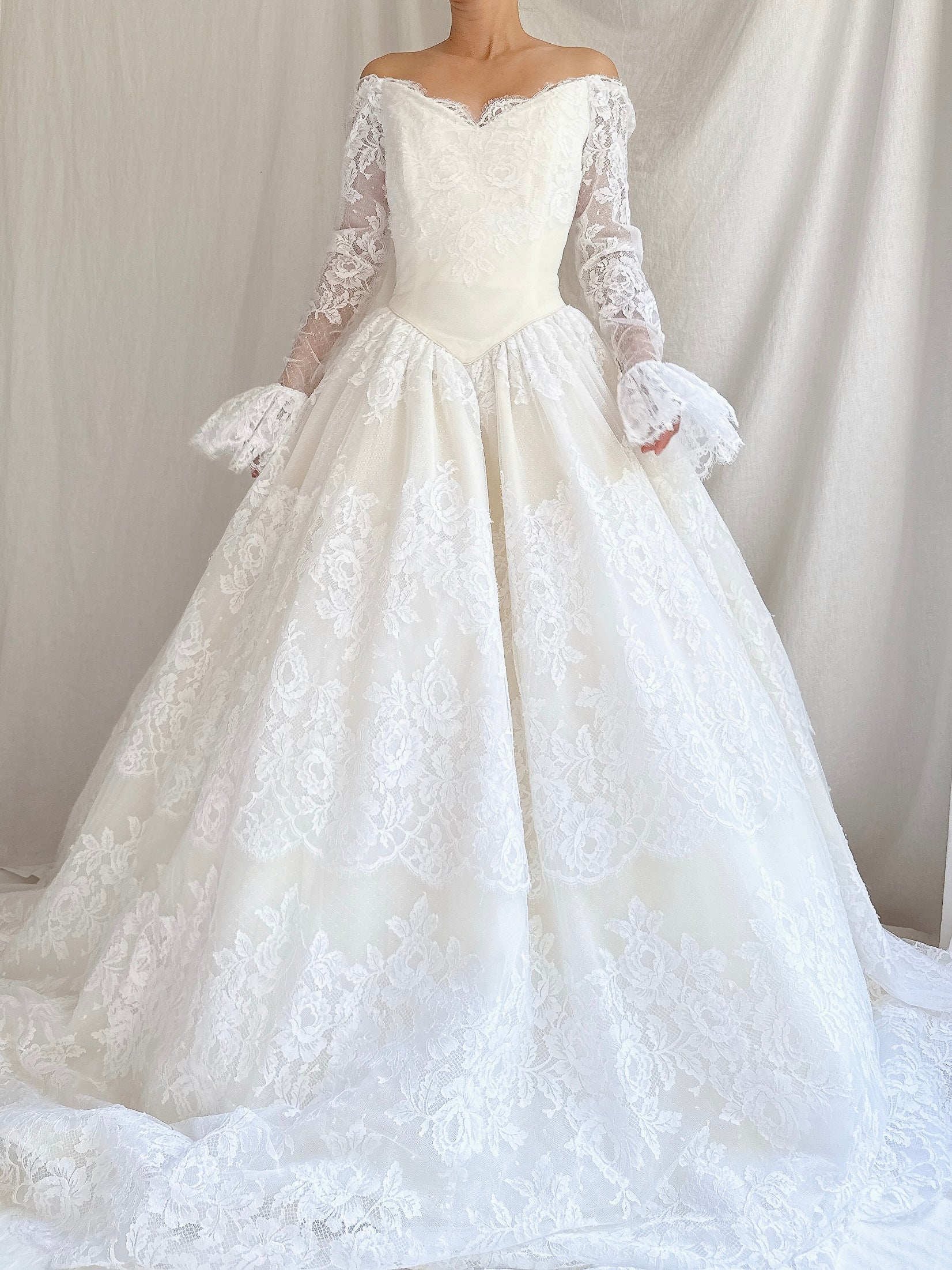 Vintage Lazaro Lace Basque Waist Gown - S