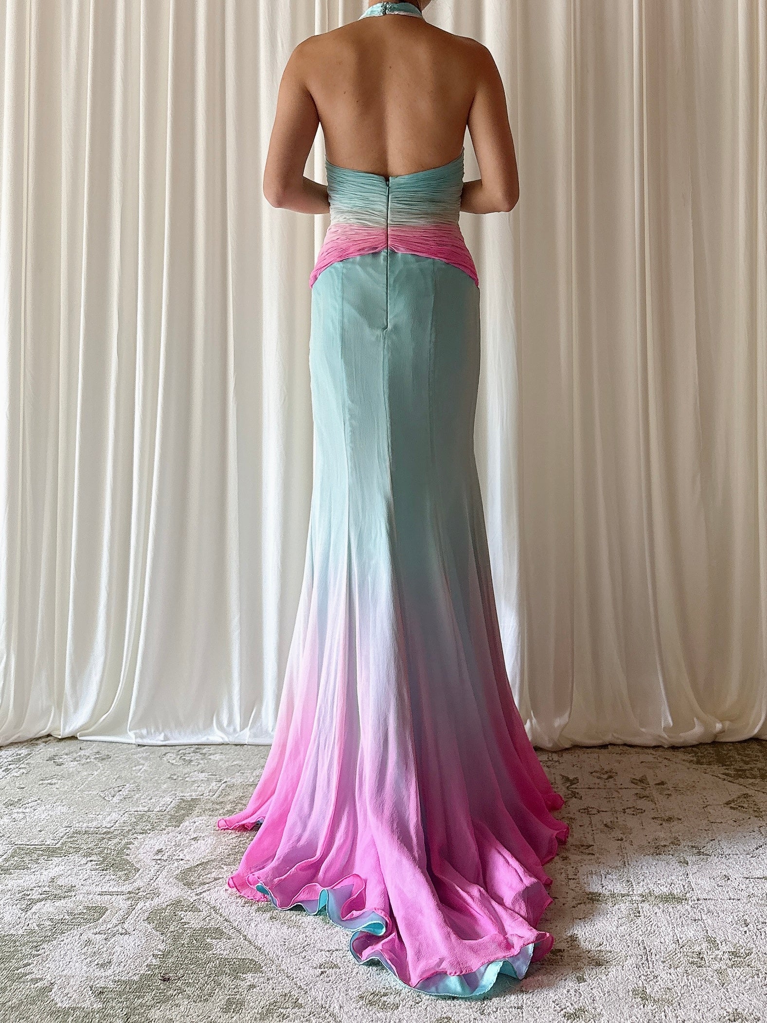 Vintage Alice Design Blue Ombré Silk Dress - XS