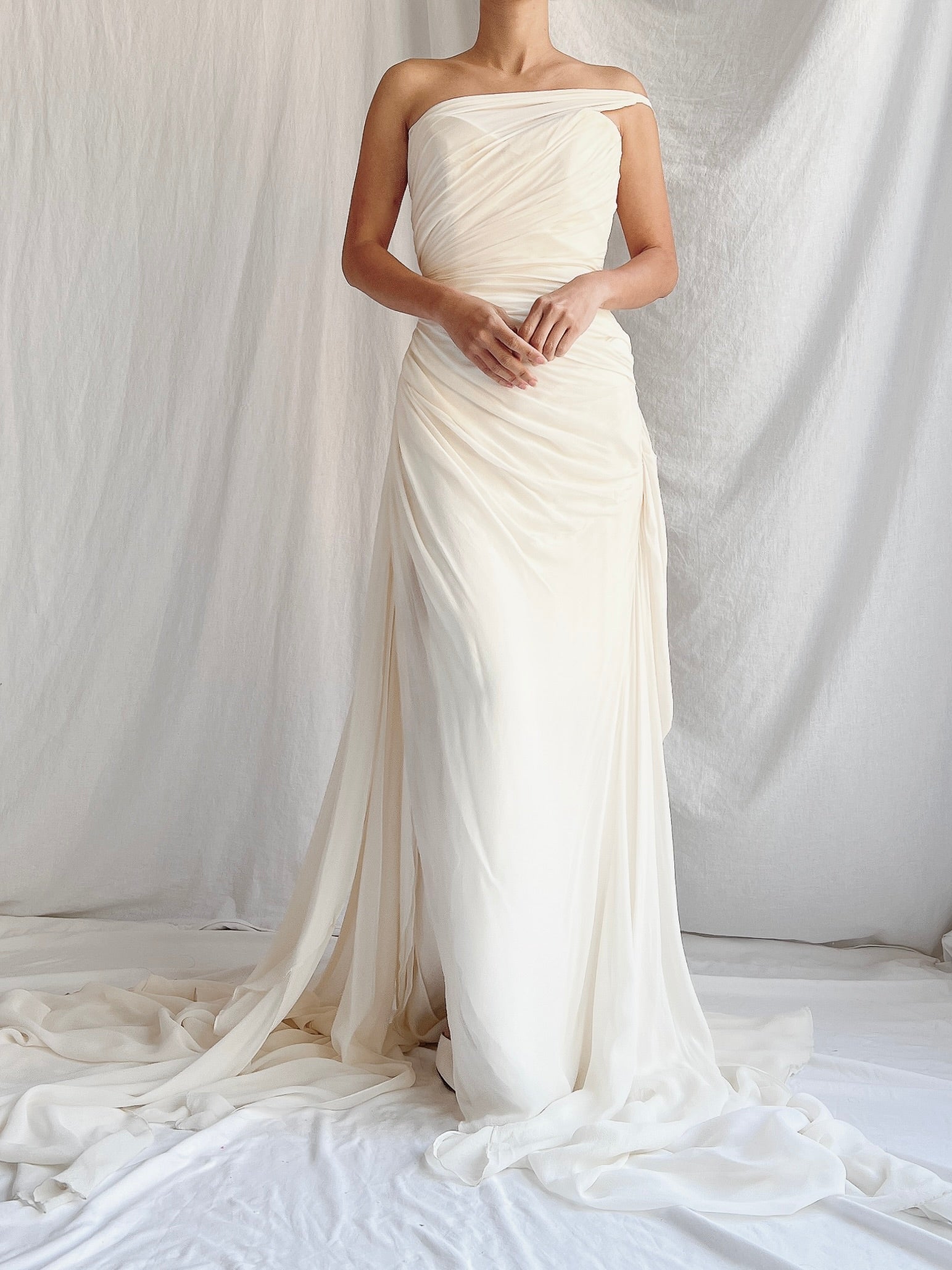 Romona Keveza Silk Draped Gown - S/M