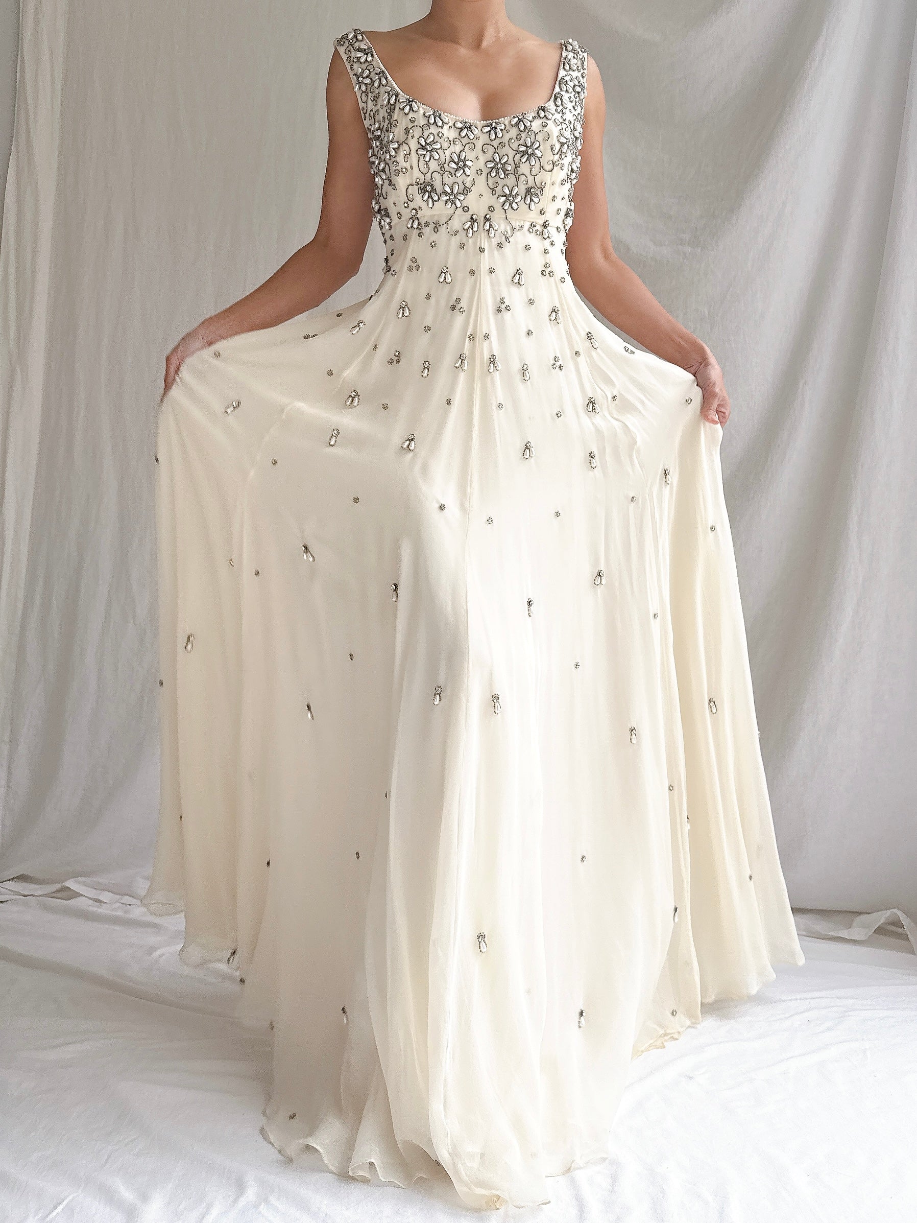 1960s Hand-Beaded Pearl Gown - S/M