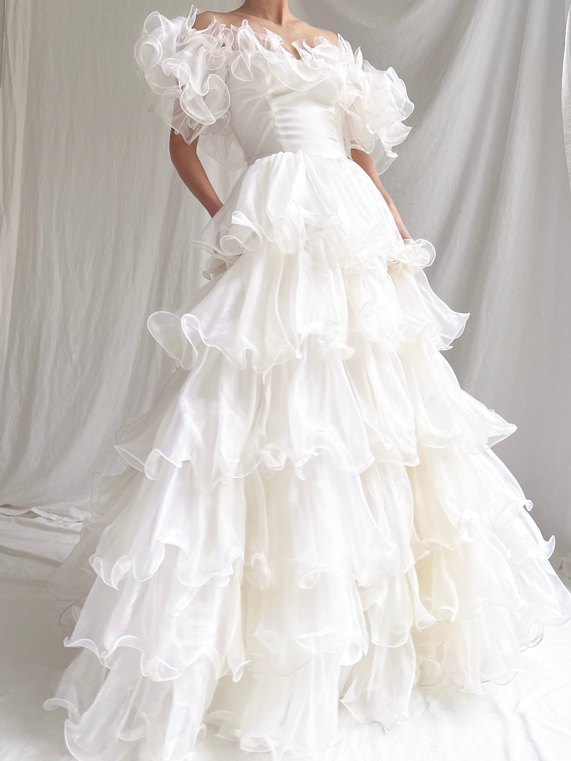 1980s Ruffle Voile Gown - XS