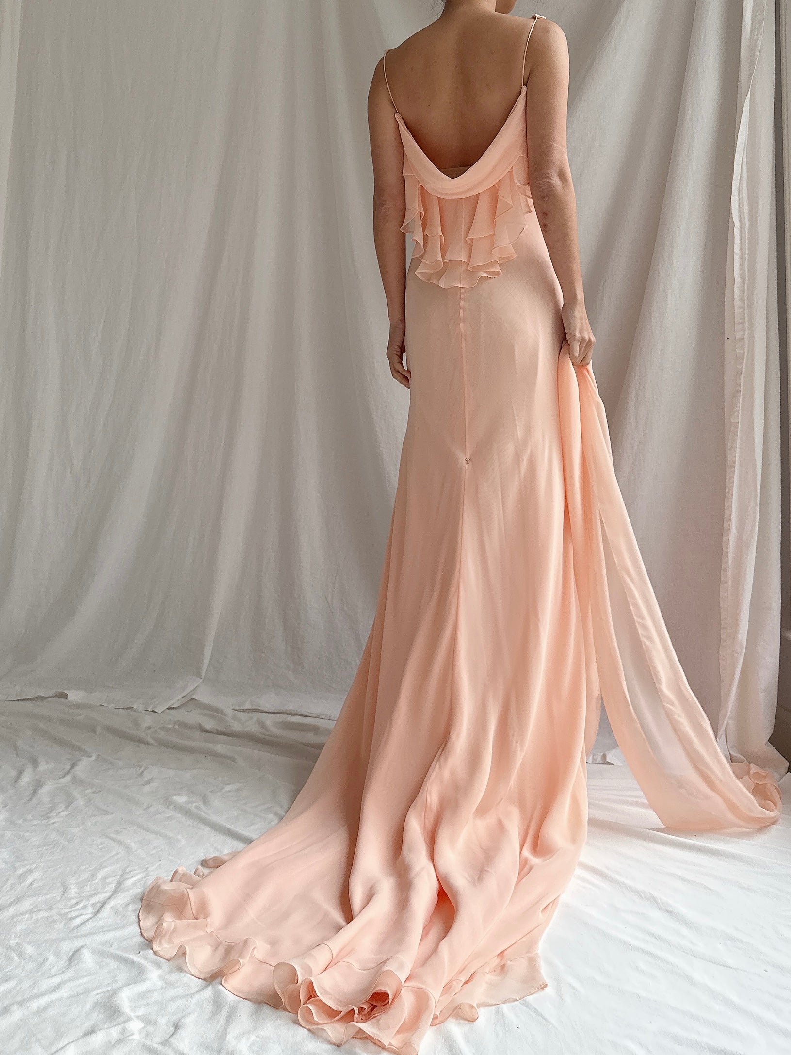 Vintage Vera Wang Peach Chiffon Gown with Shawl - S/M