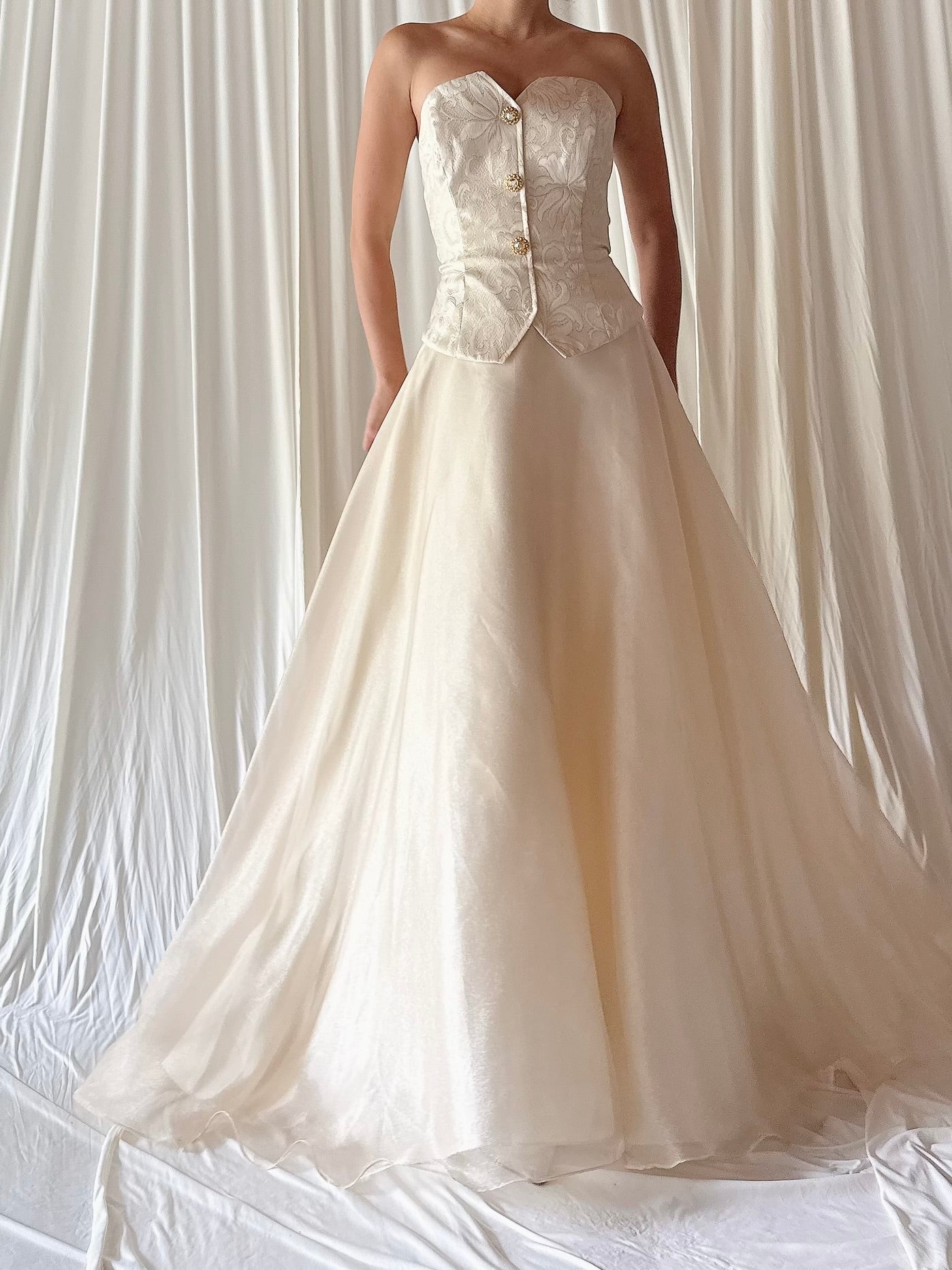1990s Brocade Strapless Dress - S
