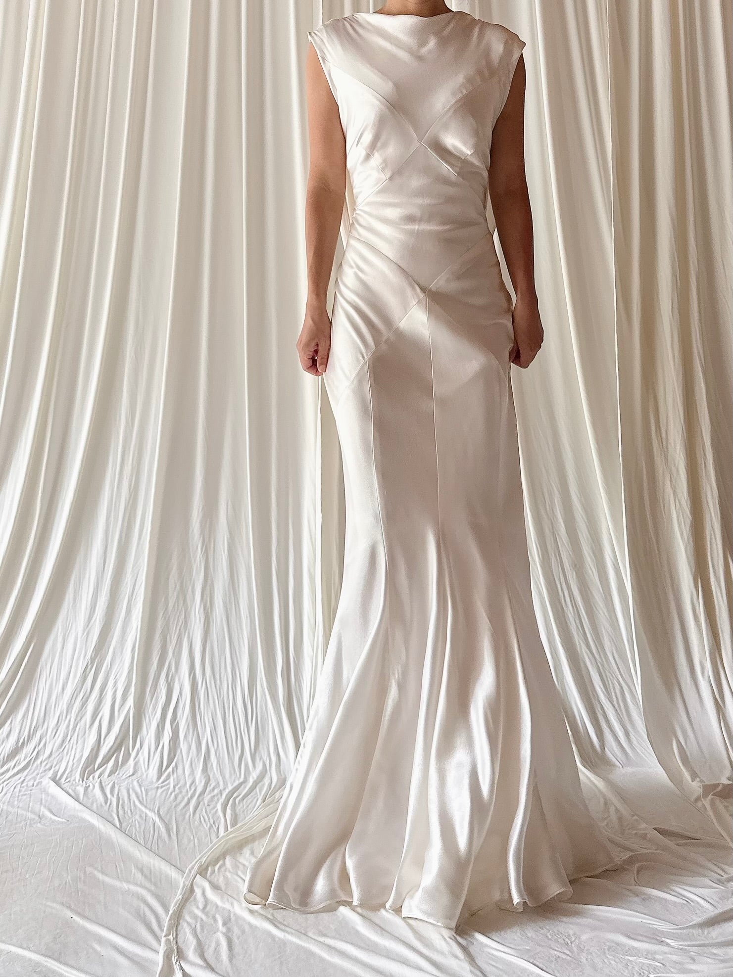 1990s Satin Bias Low Cut Back Gown - Size 4-8