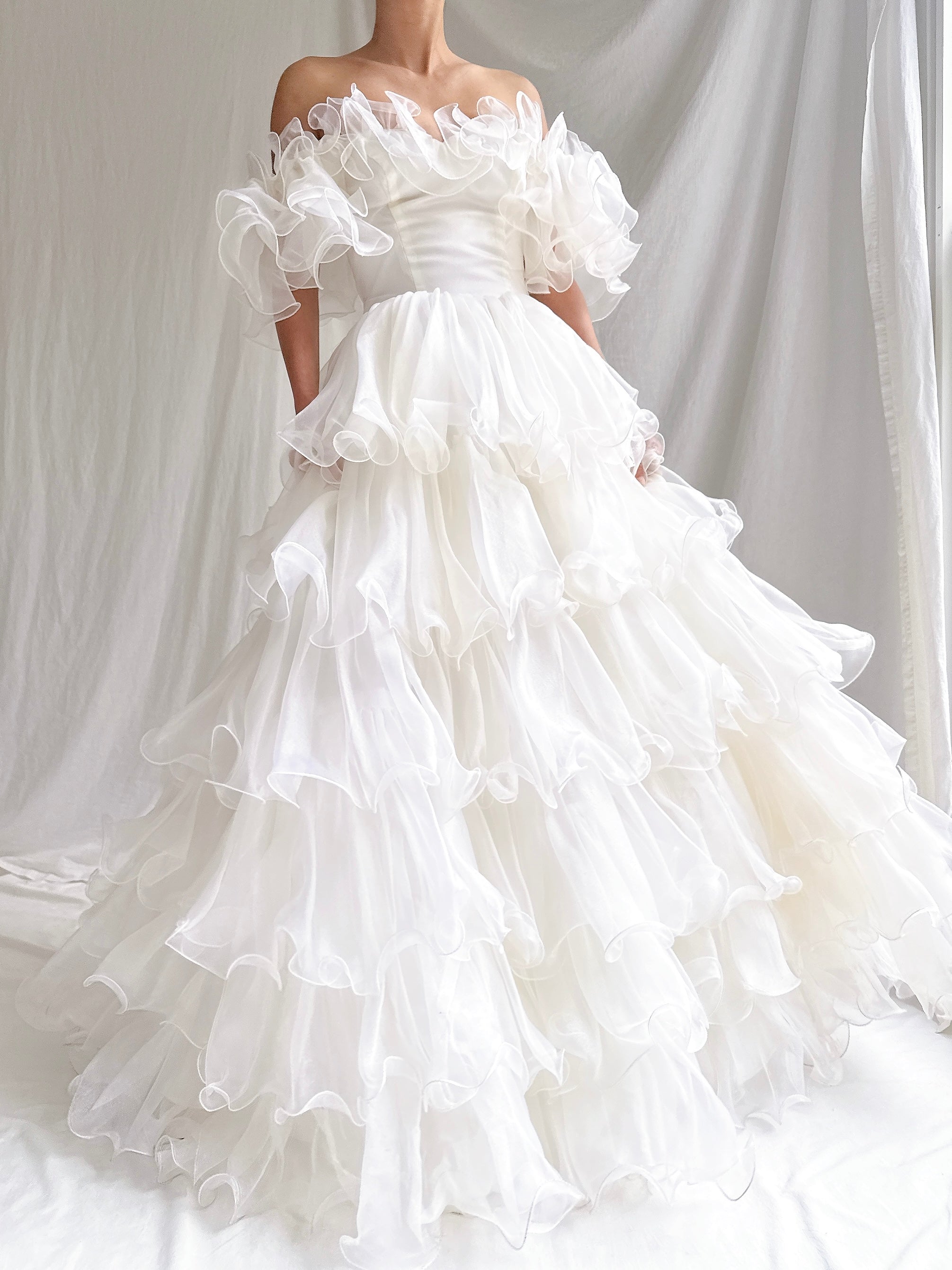 1980s Ruffle Voile Gown - XS