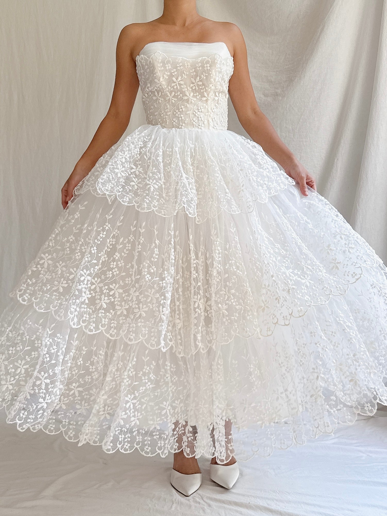 1950s Tulle Embroidered Dress - XS