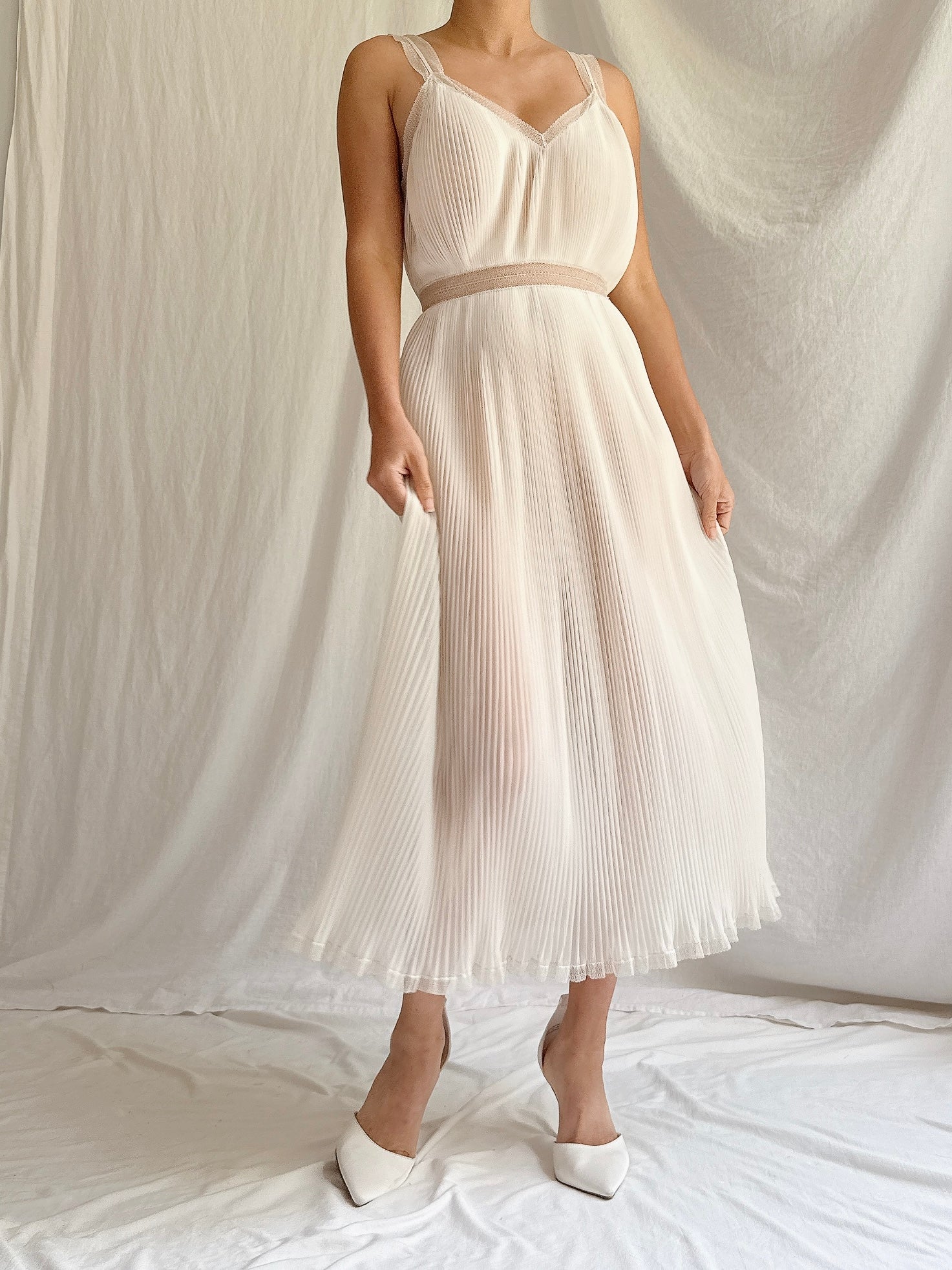 1950s Midi Sheer Pleated Slip Dress -S