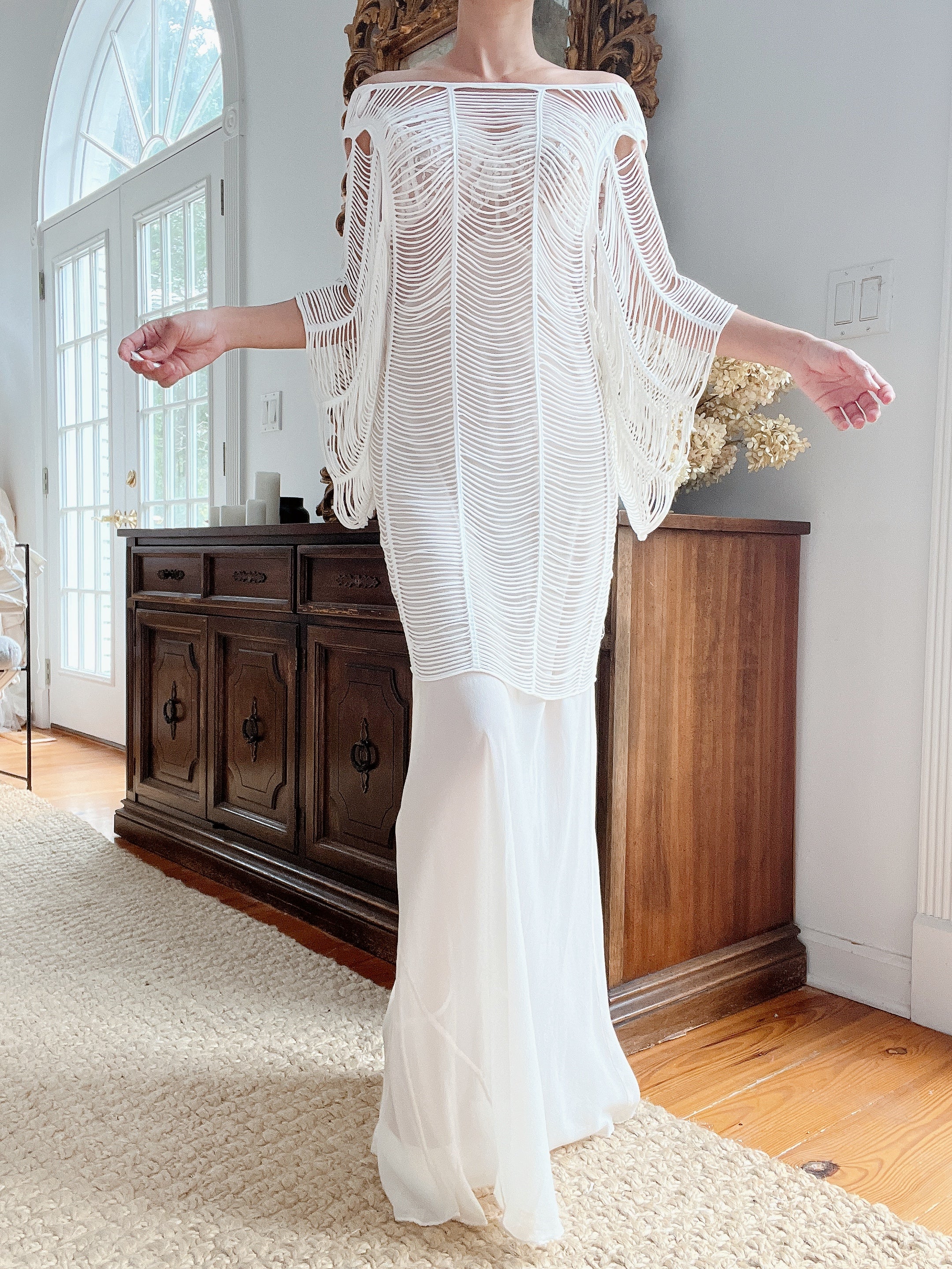 Ivory Shredded Sheer Tunic and Slip