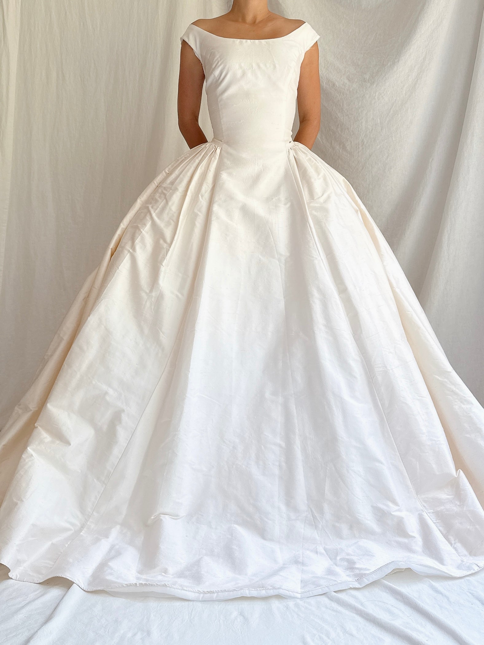 Vintage Raw Silk Boatneck Gown - S/M