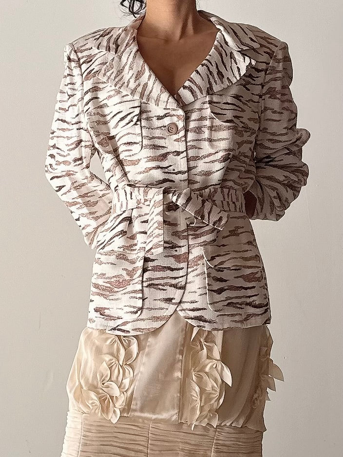 Vintage Solvai Linen Animal Print Jacket - FR44