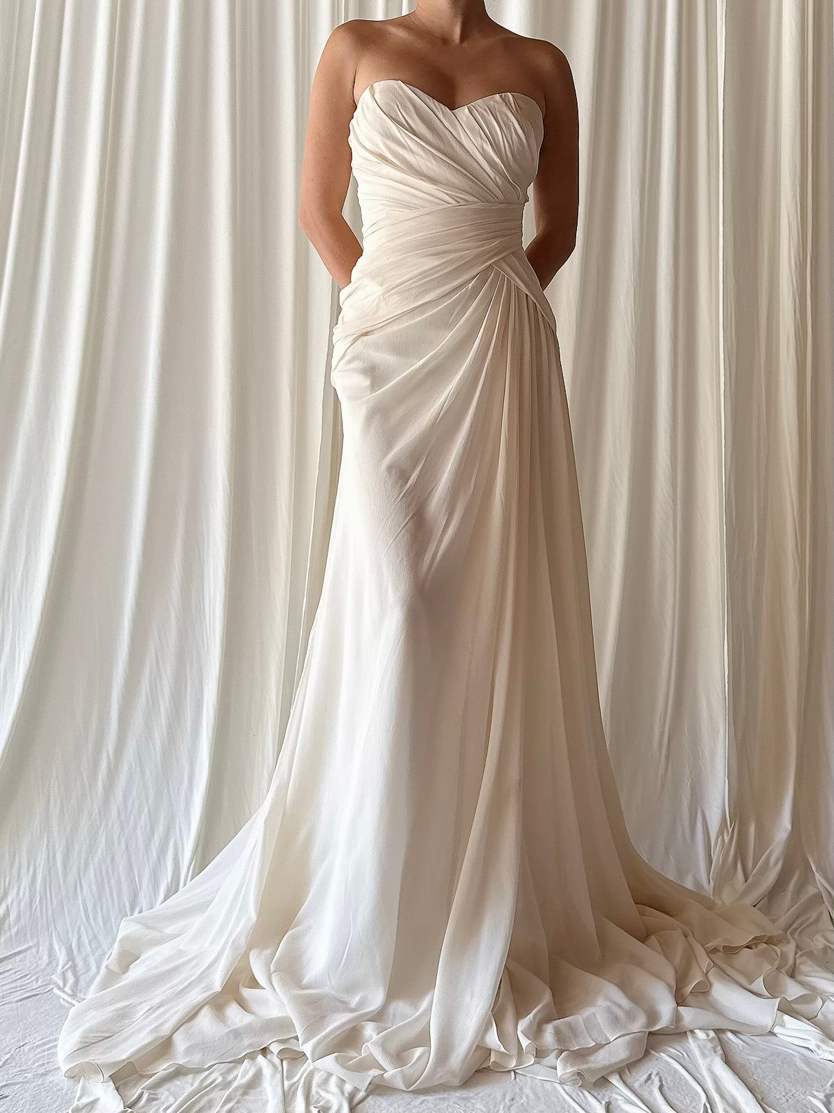 Gemy Maalouf Silk Chiffon Draped Gown - S/M